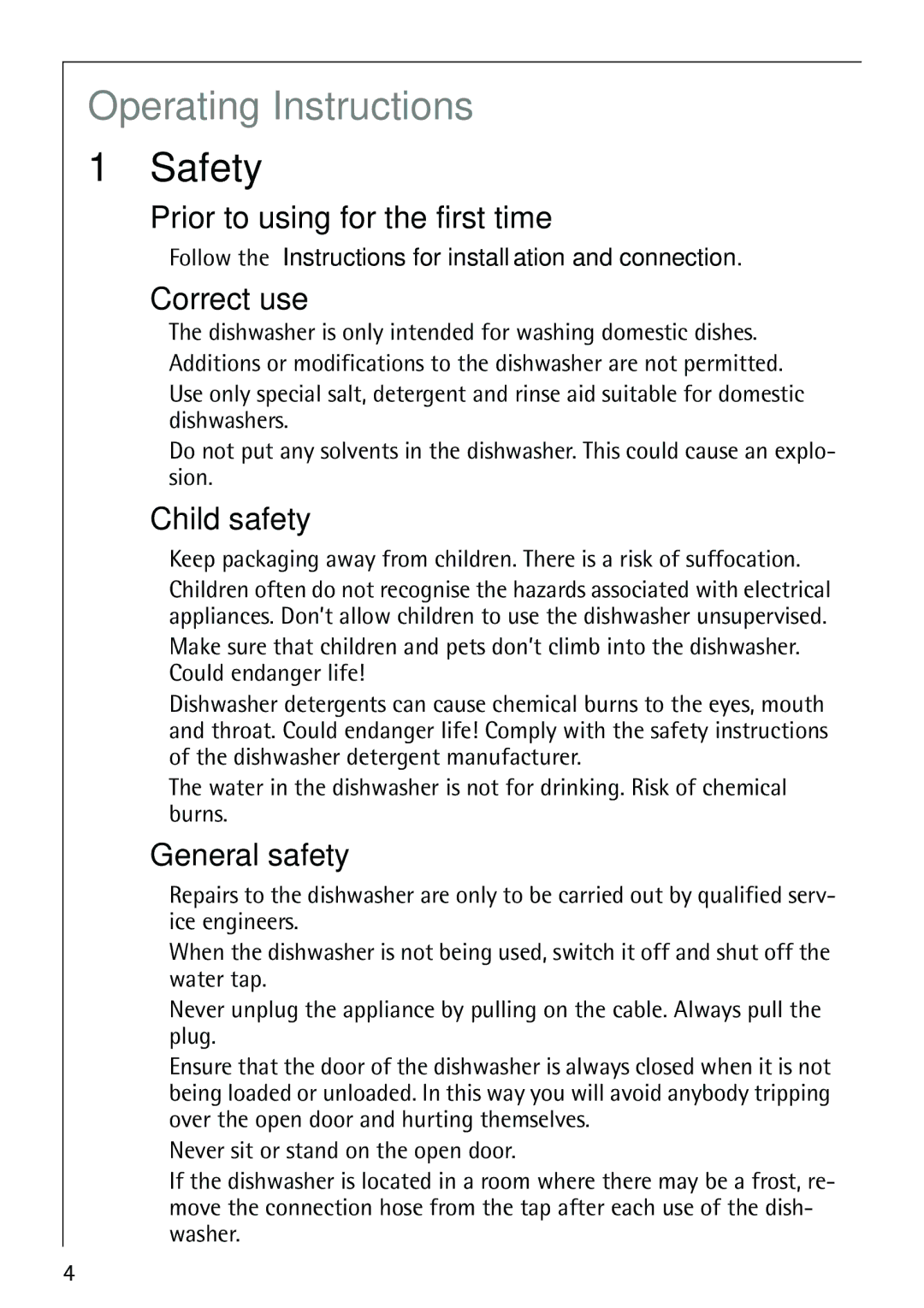 AEG 40860 manual Operating Instructions, Safety 