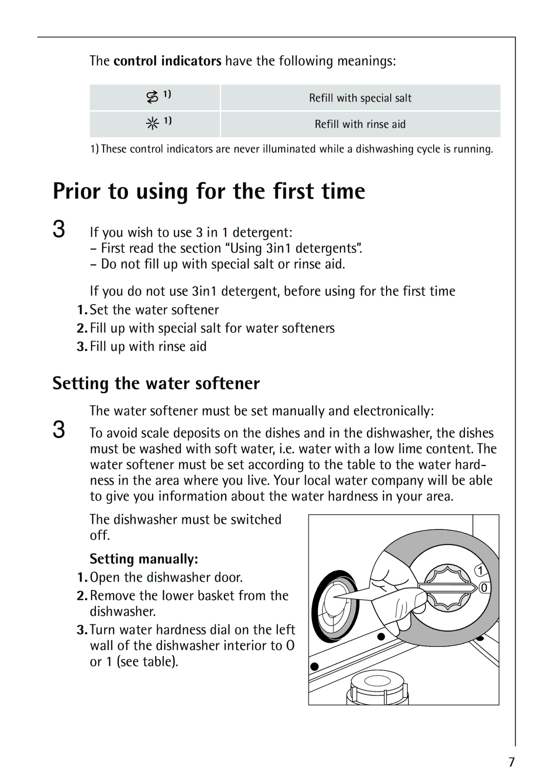 AEG 40860 Prior to using for the first time, Setting the water softener, Setting manually 