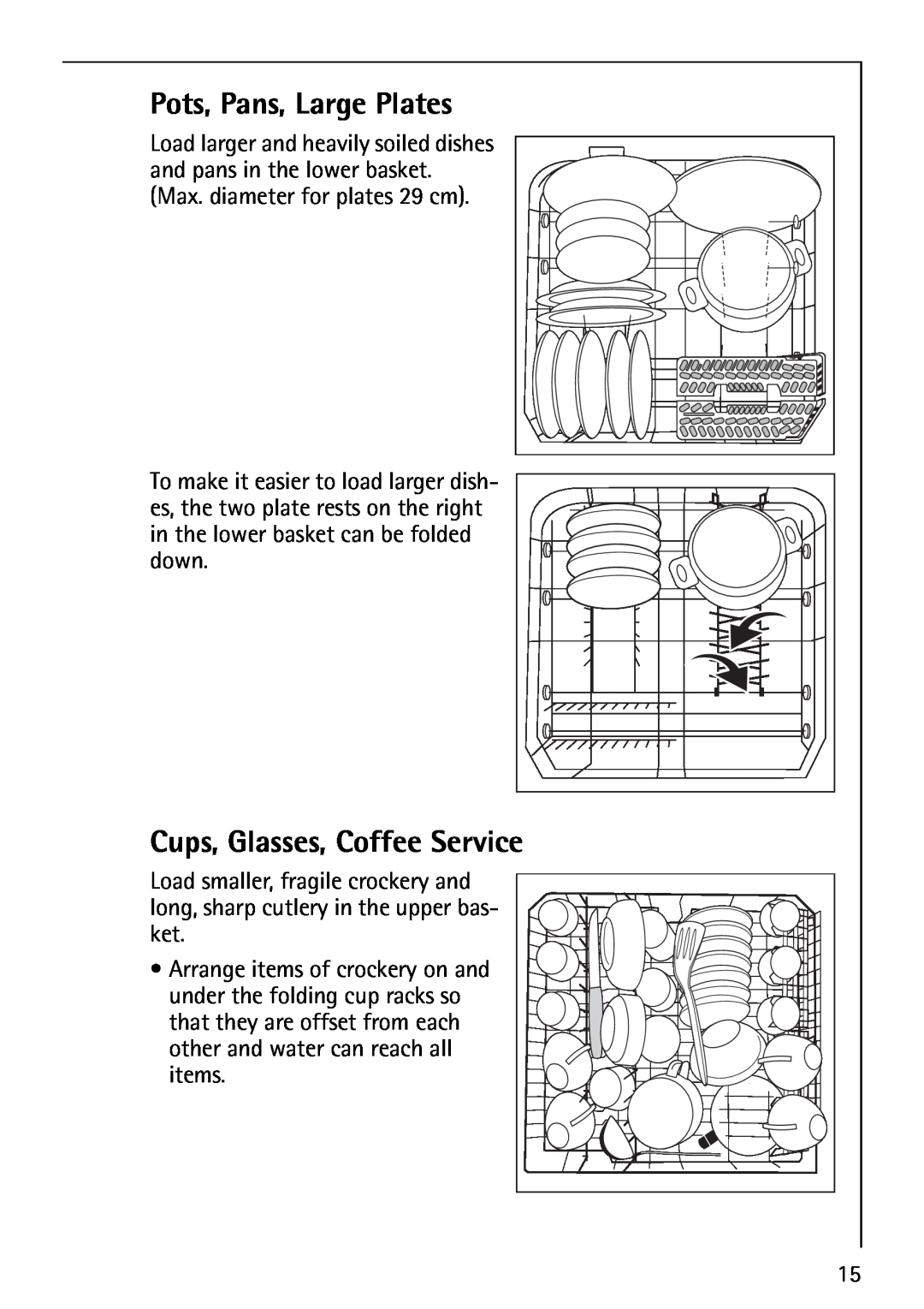 AEG 40860 manual Pots, Pans, Large Plates, Cups, Glasses, Coffee Service 