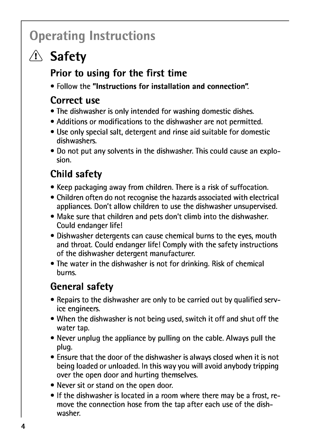 AEG 40860 Operating Instructions, 1Safety, Prior to using for the first time, Correct use, Child safety, General safety 