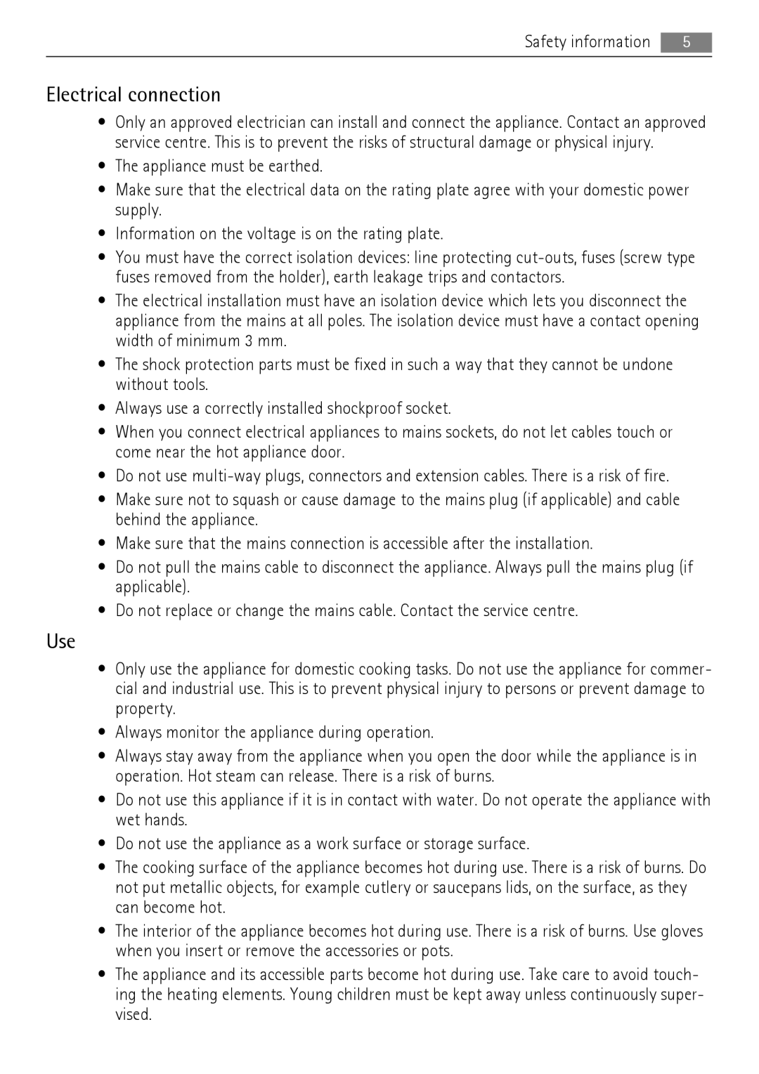 AEG 41056VH-MN user manual Electrical connection, Use 