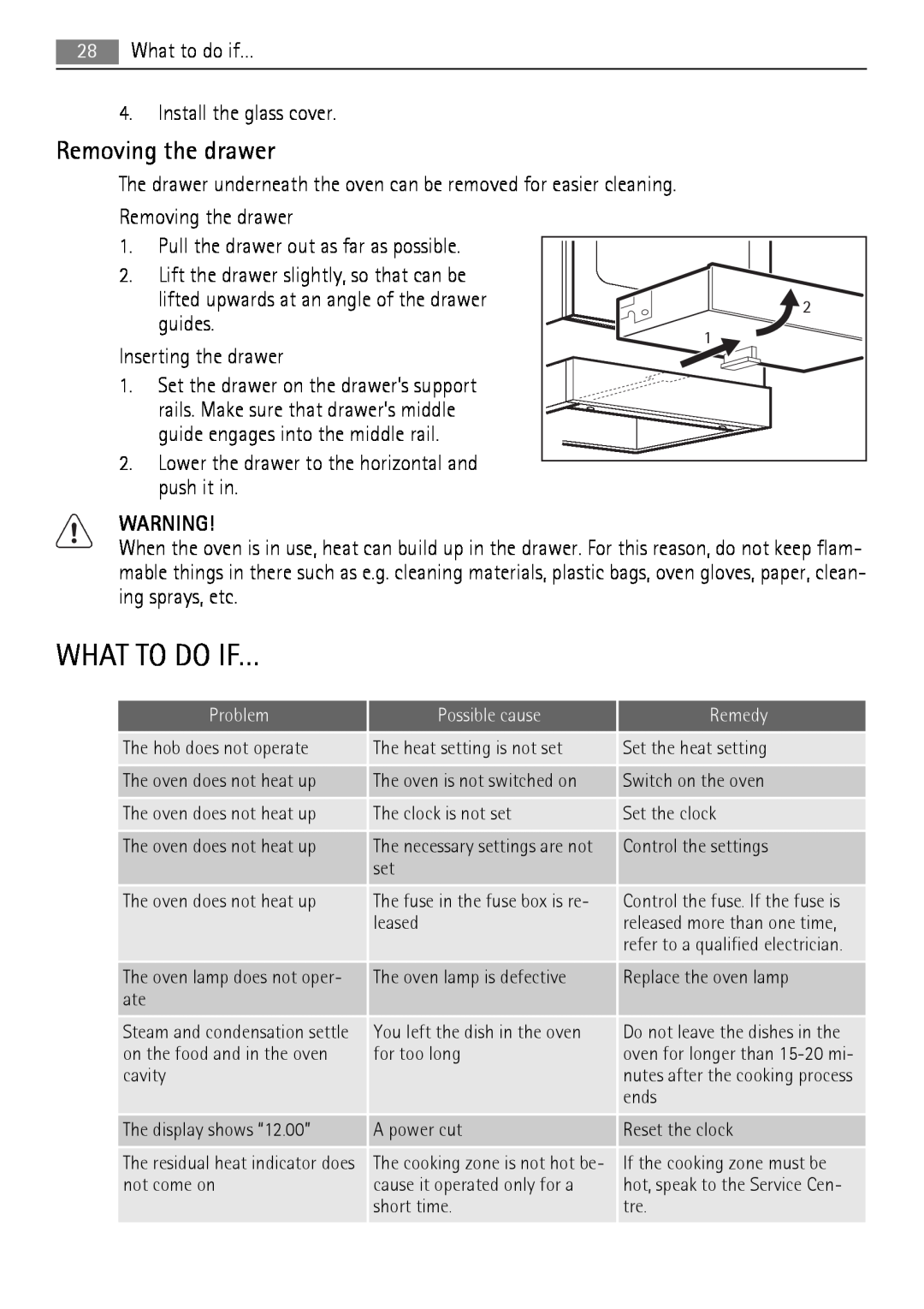 AEG 41056VH-MN user manual What To Do If…, Removing the drawer 