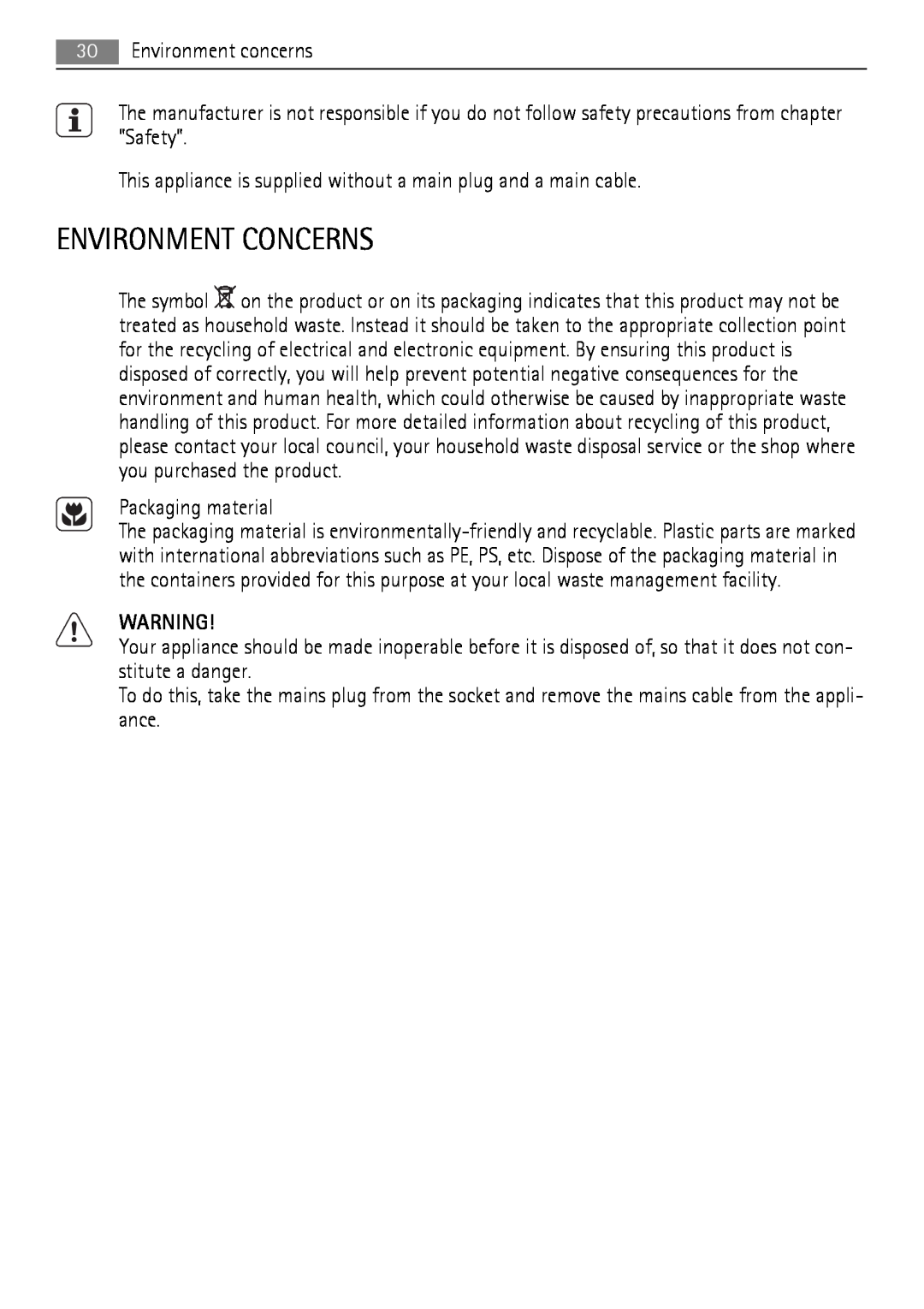 AEG 41056VH-MN user manual Environment Concerns 