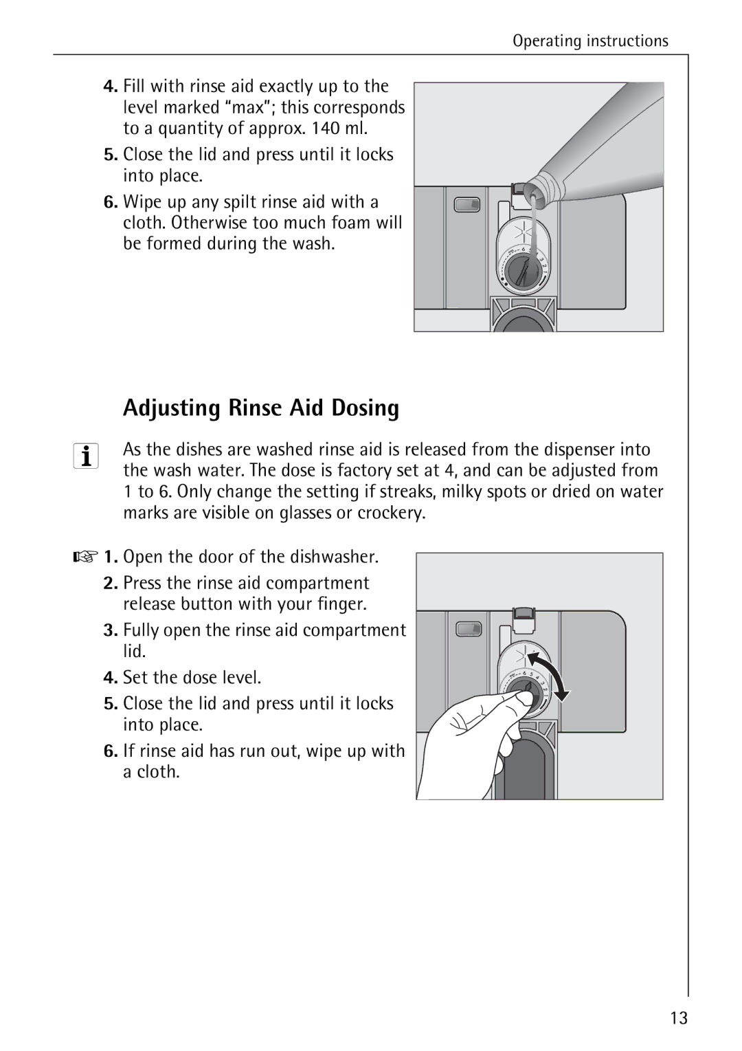 AEG 4270 I manual Adjusting Rinse Aid Dosing 