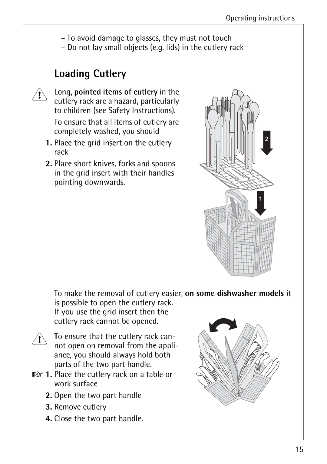 AEG 4270 I manual Loading Cutlery, Long, pointed items of cutlery 