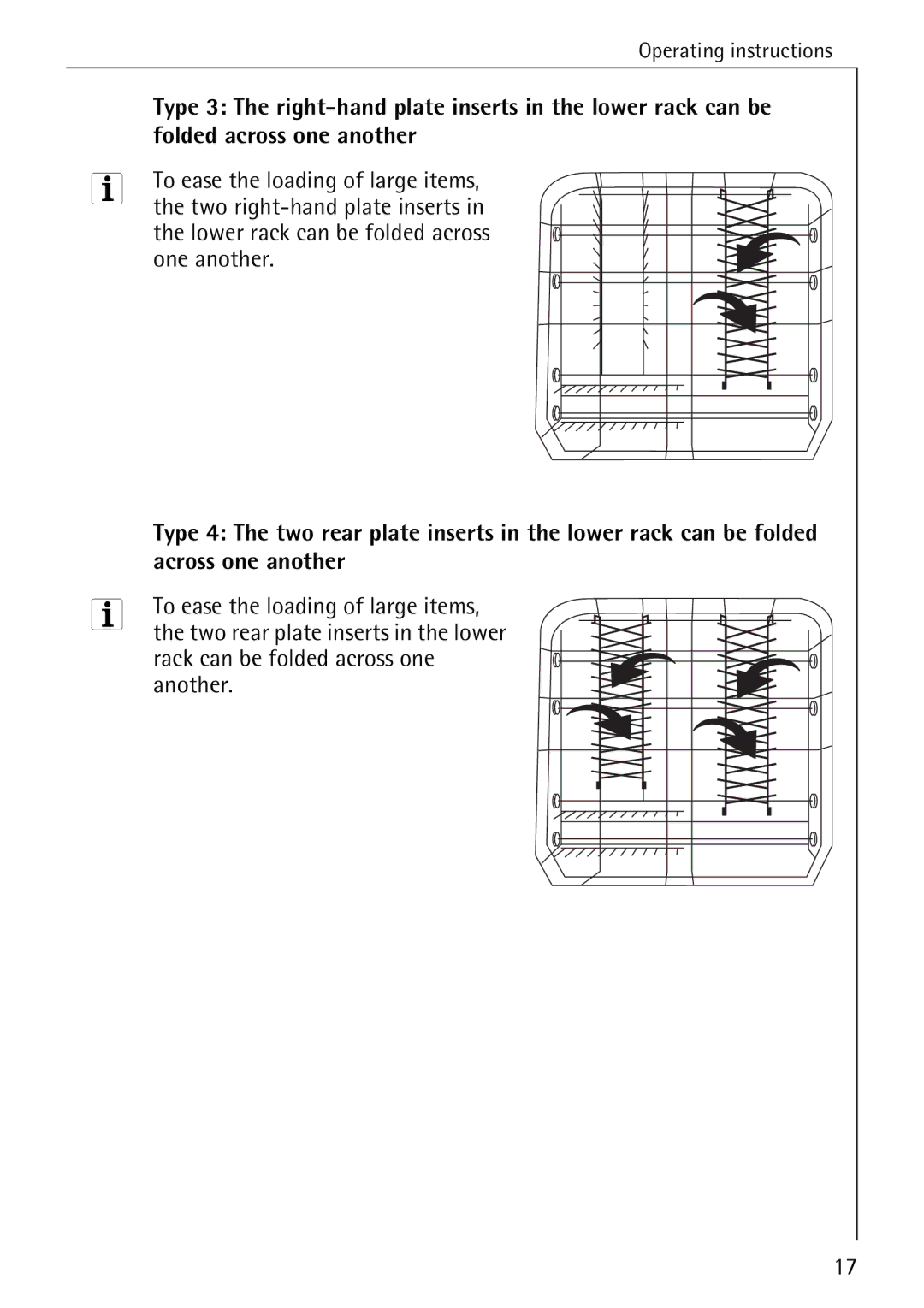 AEG 4270 I manual Folded across one another, Across one another, Two rear plate inserts in the lower 