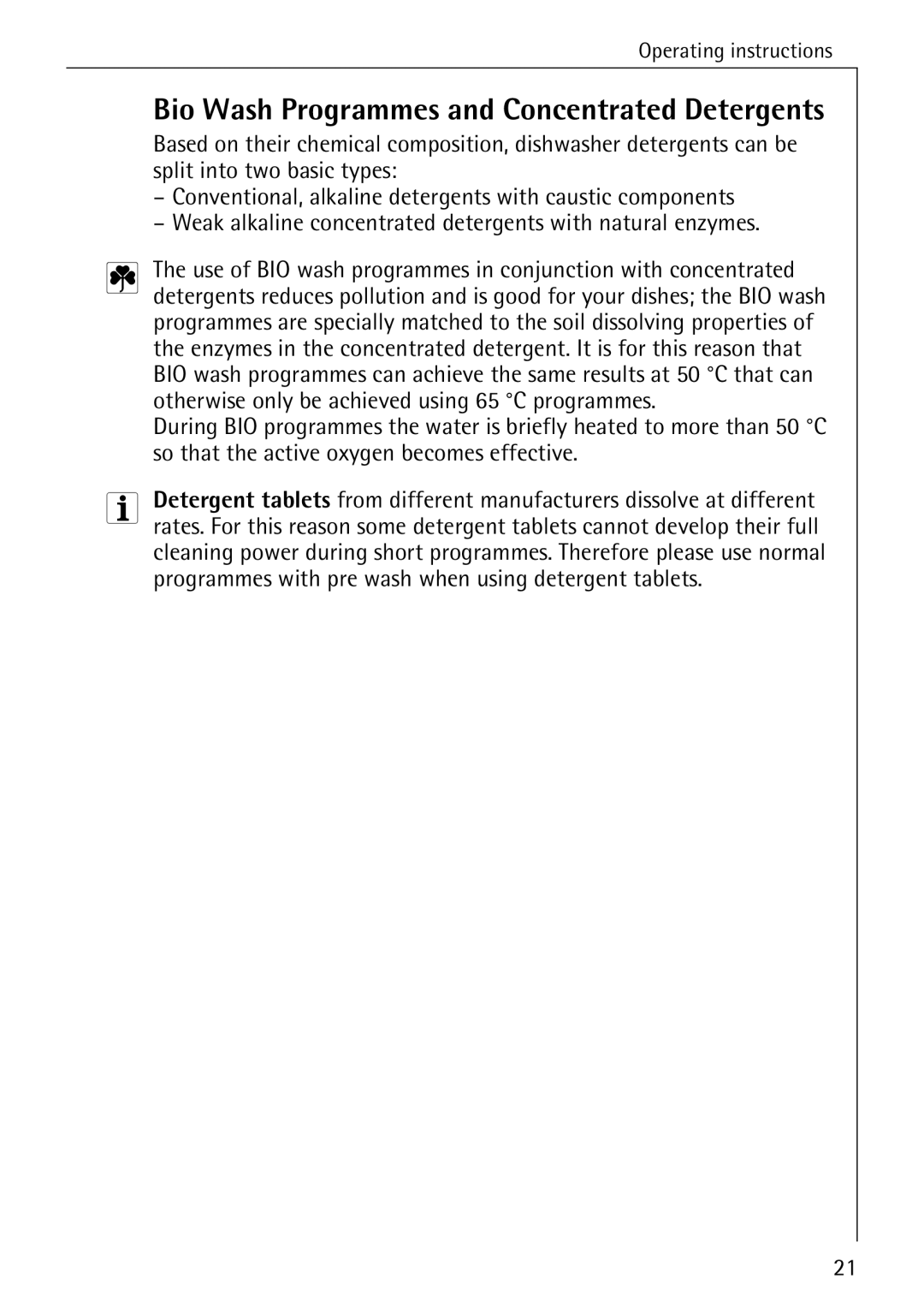 AEG 4270 I manual Bio Wash Programmes and Concentrated Detergents 