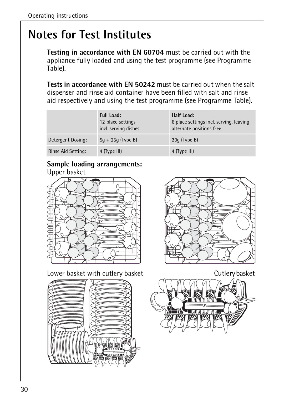 AEG 4270 I manual Sample loading arrangements, Upper basket Lower basket with cutlery basket 