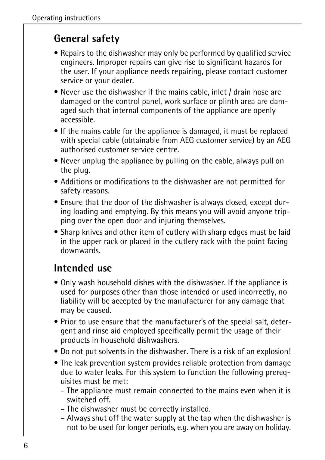 AEG 4270 I manual General safety, Intended use 