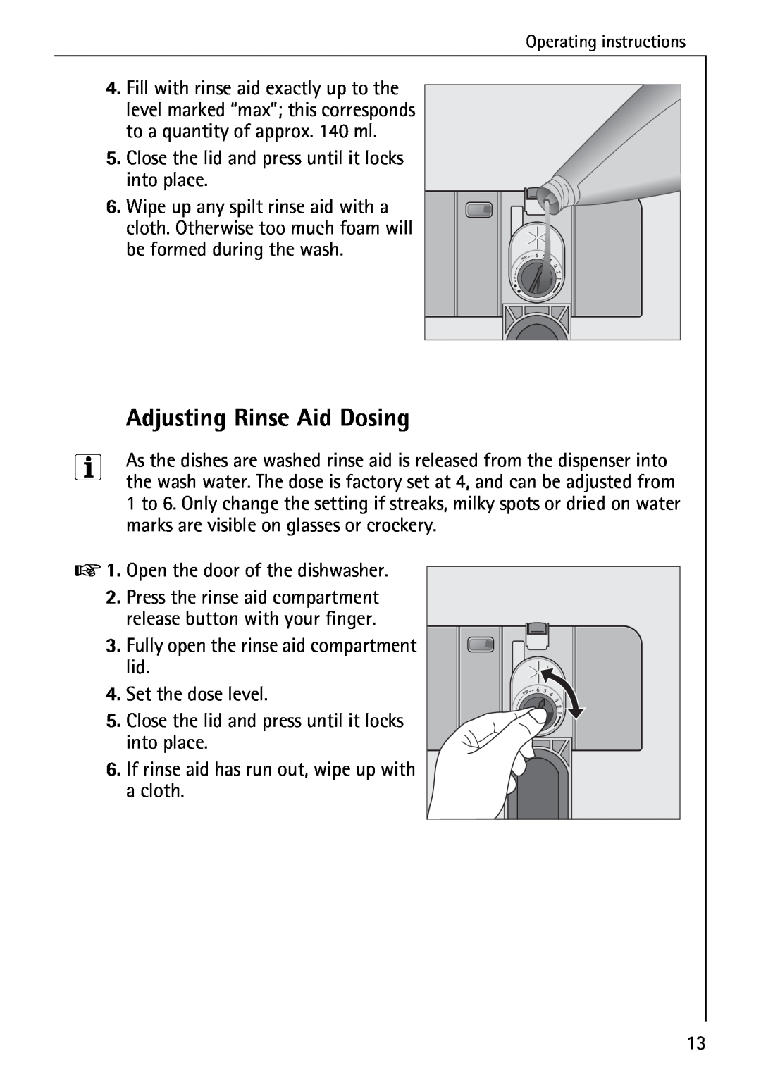 AEG 4270 I manual Adjusting Rinse Aid Dosing 