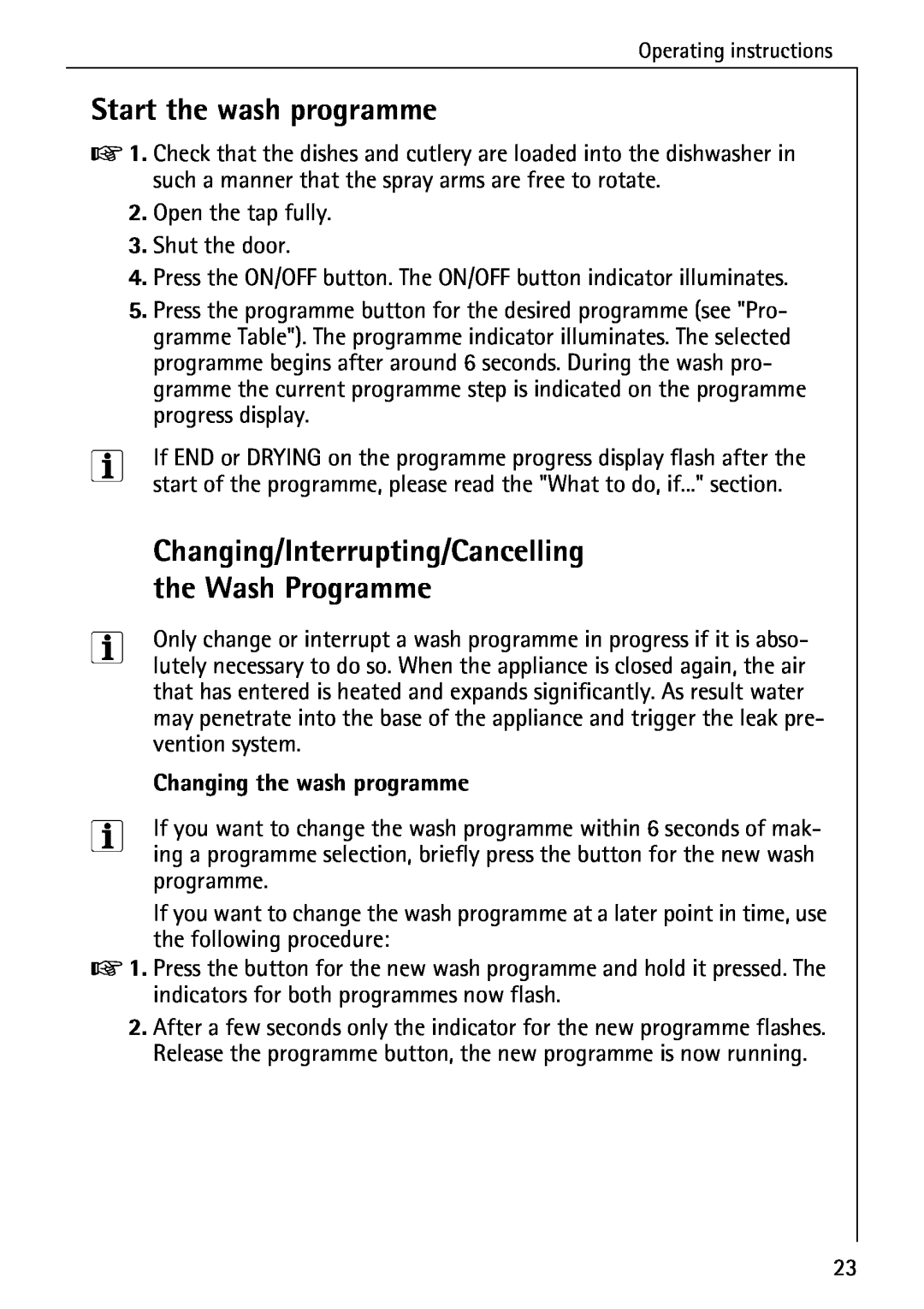 AEG 4270 I Start the wash programme, Changing/Interrupting/Cancelling, the Wash Programme, Changing the wash programme 