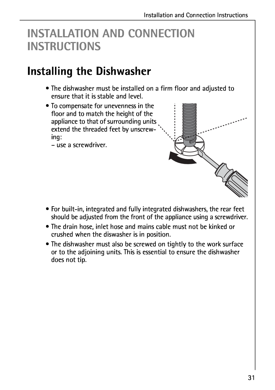 AEG 4270 I manual Installation And Connection Instructions, Installing the Dishwasher 