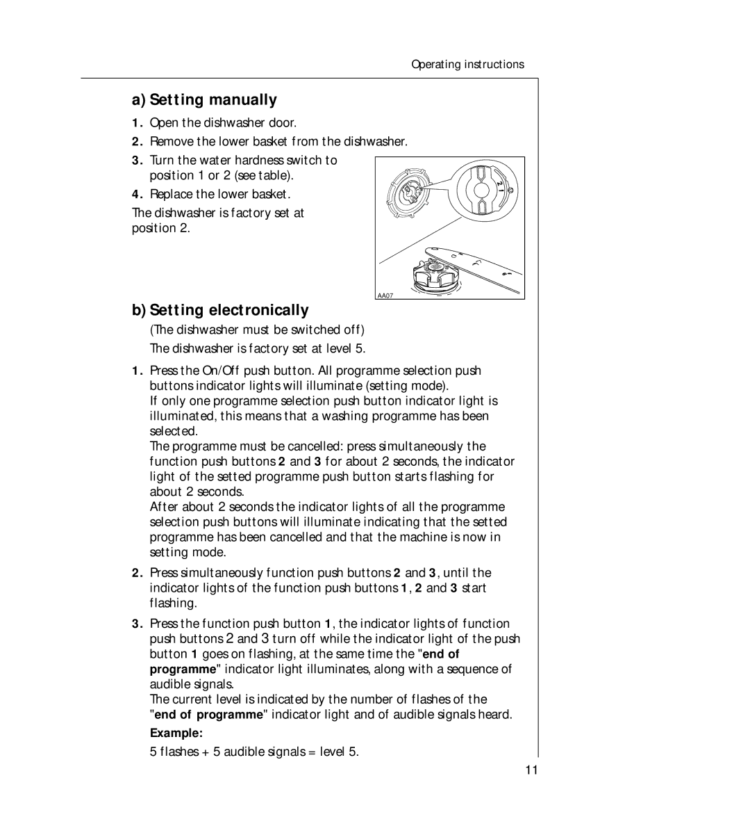 AEG 44060 VIL Setting manually, Setting electronically, Example 