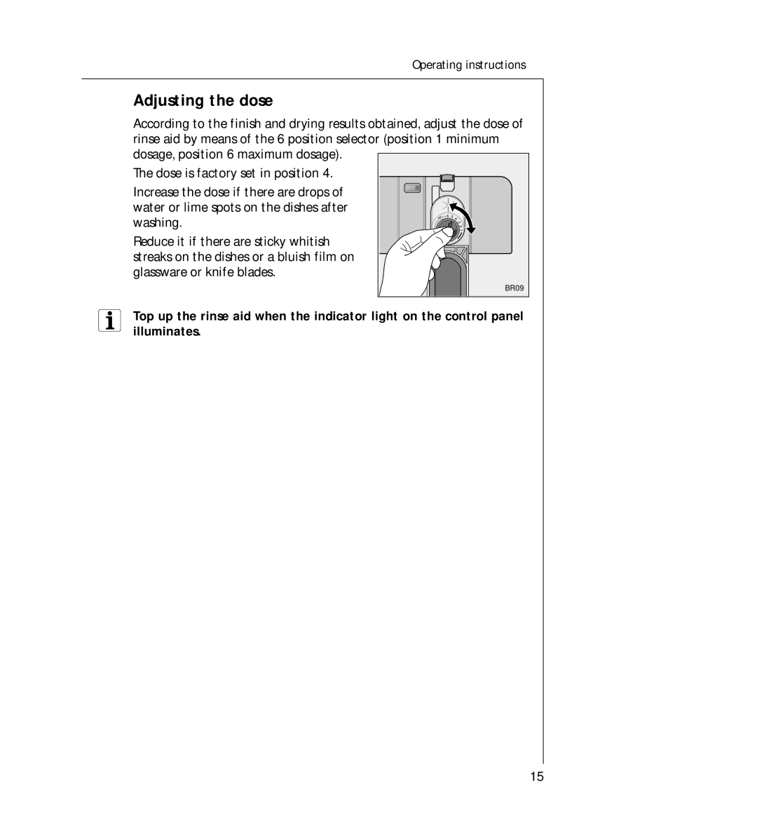 AEG 44060 VIL manual Adjusting the dose 