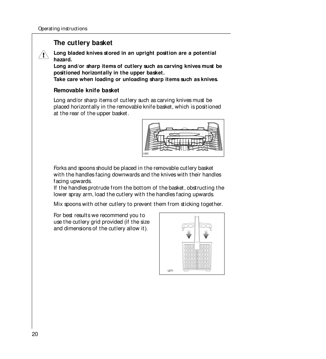 AEG 44060 VIL manual Cutlery basket, Removable knife basket 
