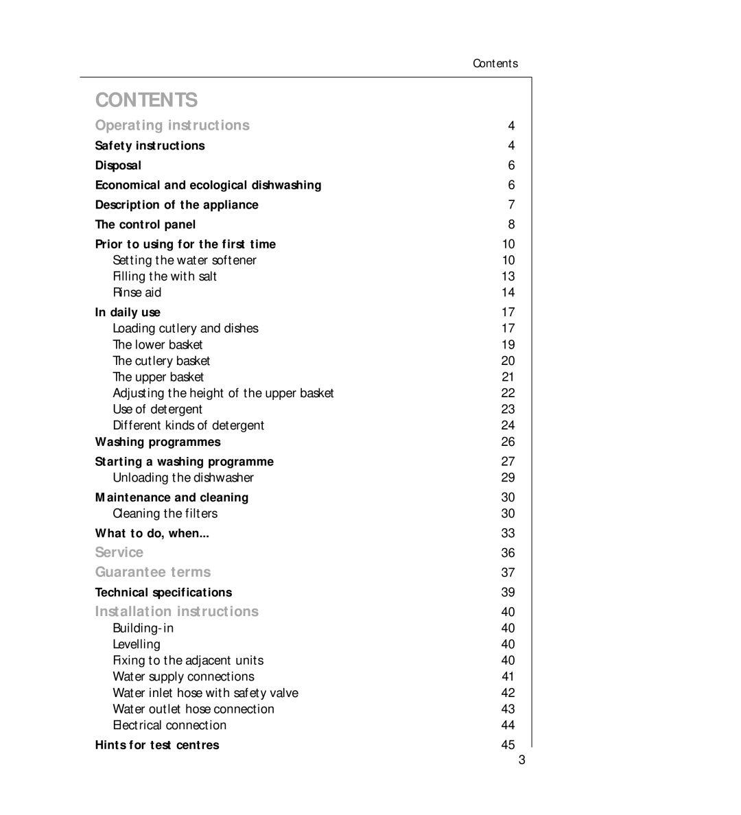 AEG 44060 VIL manual Contents 