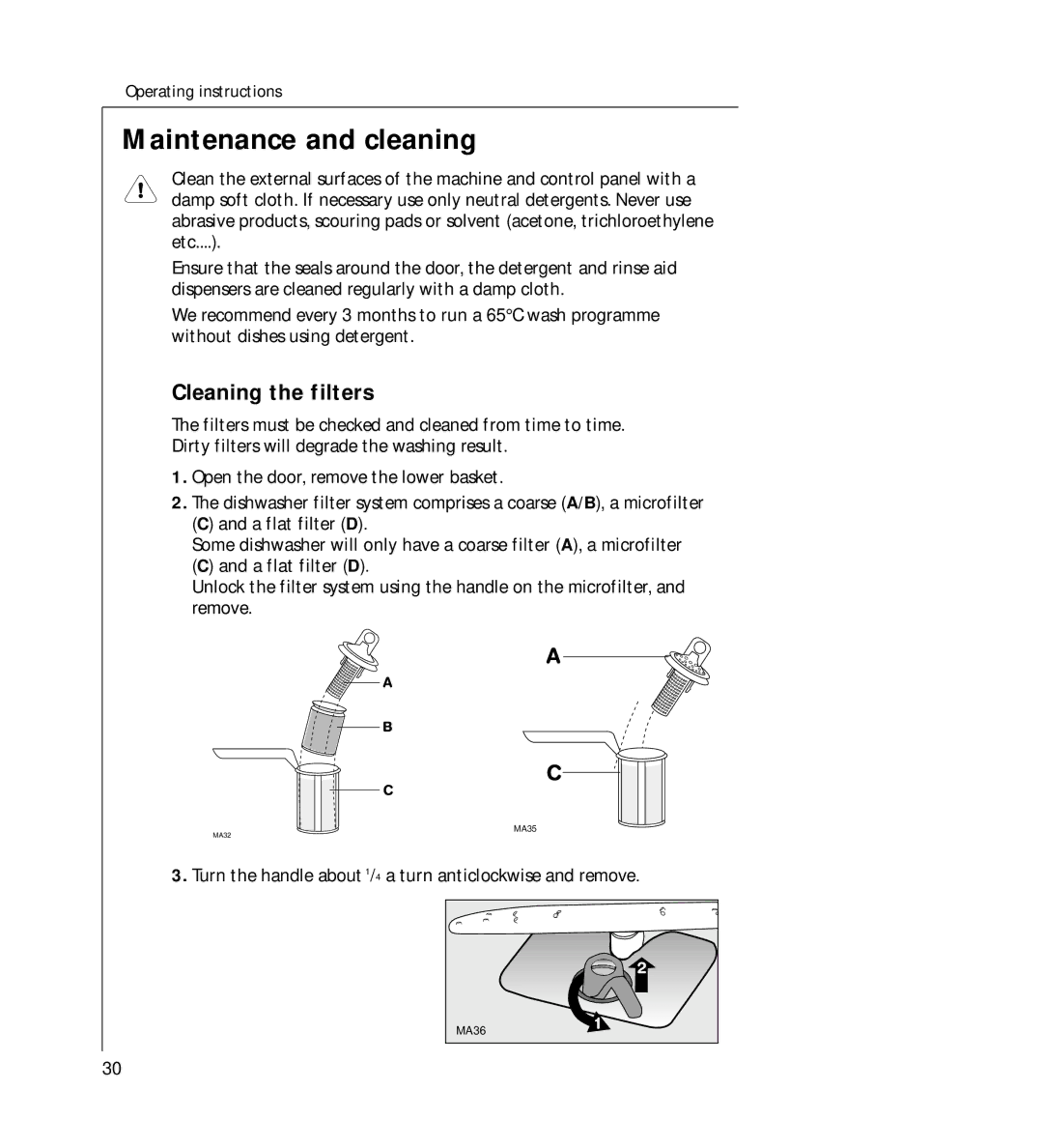 AEG 44060 VIL manual Maintenance and cleaning, Cleaning the filters 