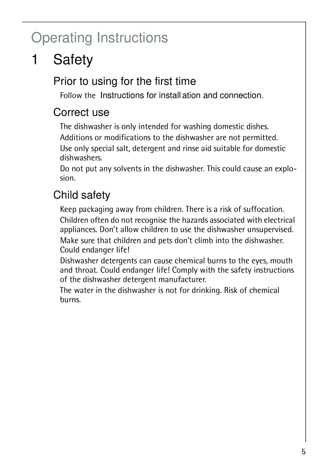 AEG 44080 I manual Operating Instructions, Safety, Prior to using for the first time, Correct use, Child safety 