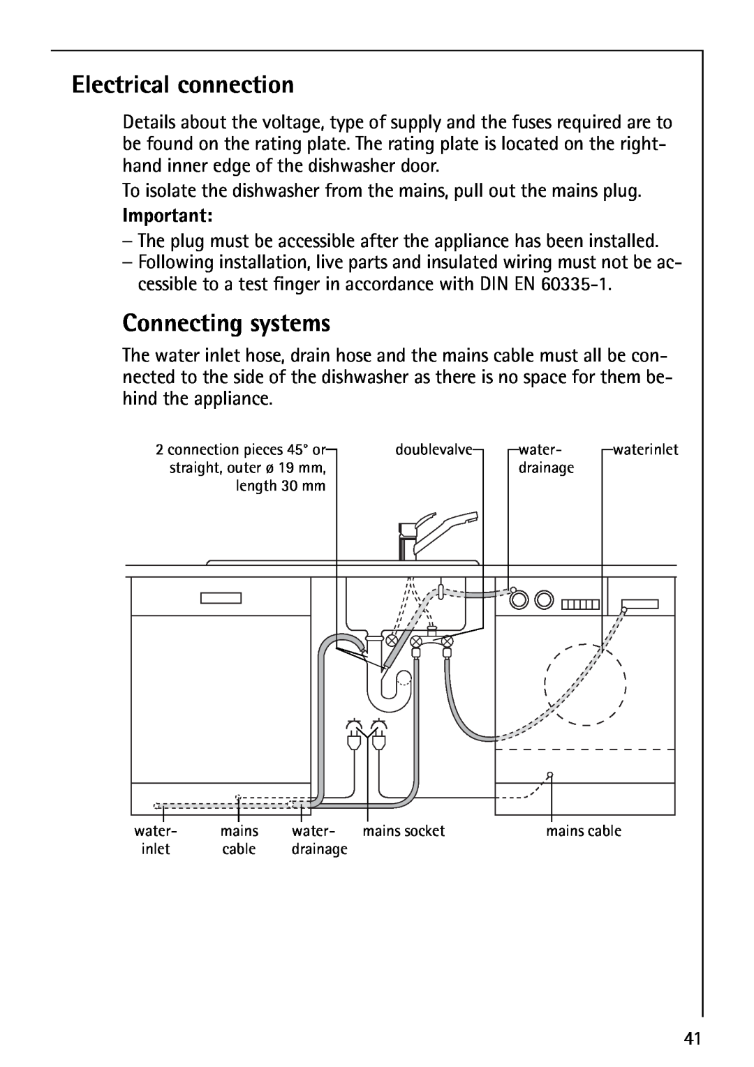 AEG 44080 I manual Electrical connection, Connecting systems 