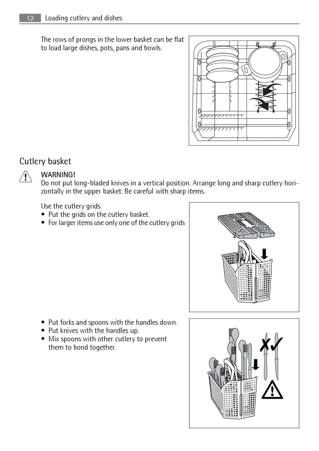 AEG 45003 user manual Cutlery basket, Loading cutlery and dishes 