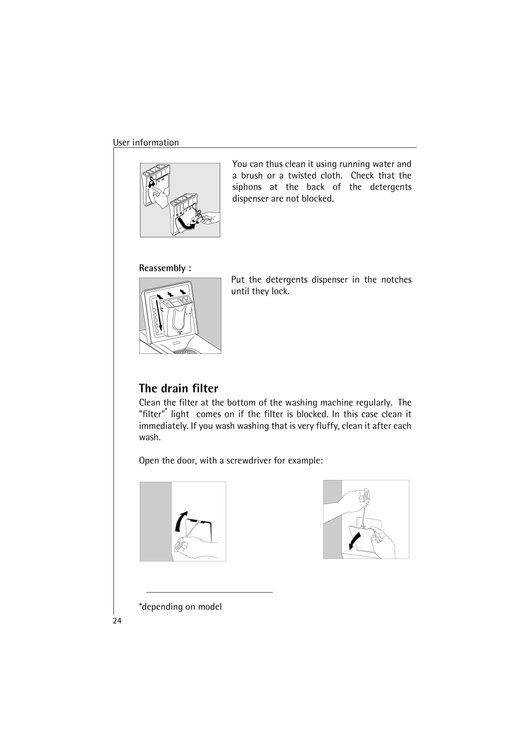 AEG 4520 manual Drain filter, Reassembly 