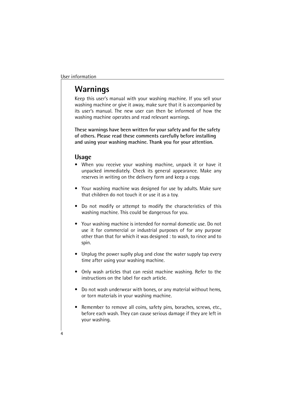 AEG 4520 manual Usage 