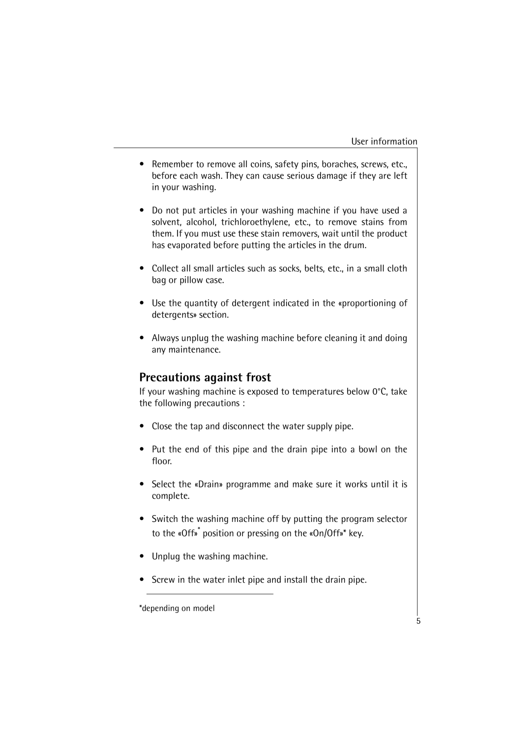 AEG 47380 manual Precautions against frost 