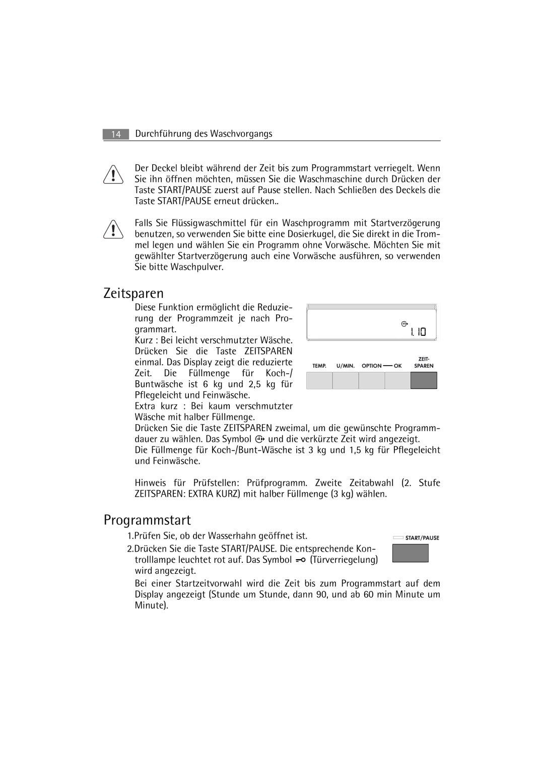 AEG 47430, 47230 manual Zeitsparen, Programmstart 