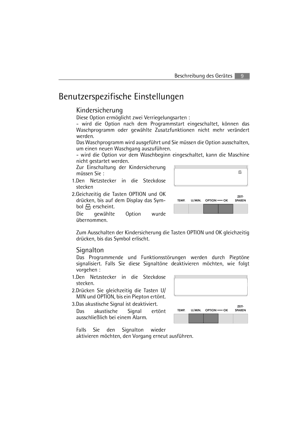 AEG 47230, 47430 manual Benutzerspezifische Einstellungen 