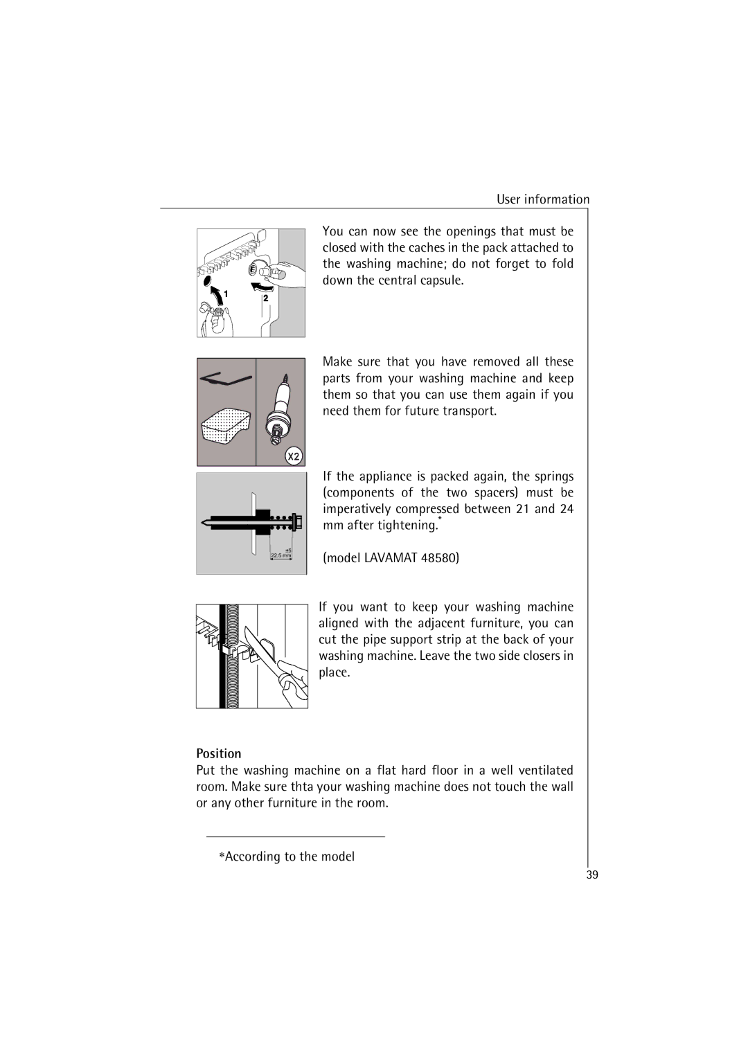 AEG 48380 manual Position 