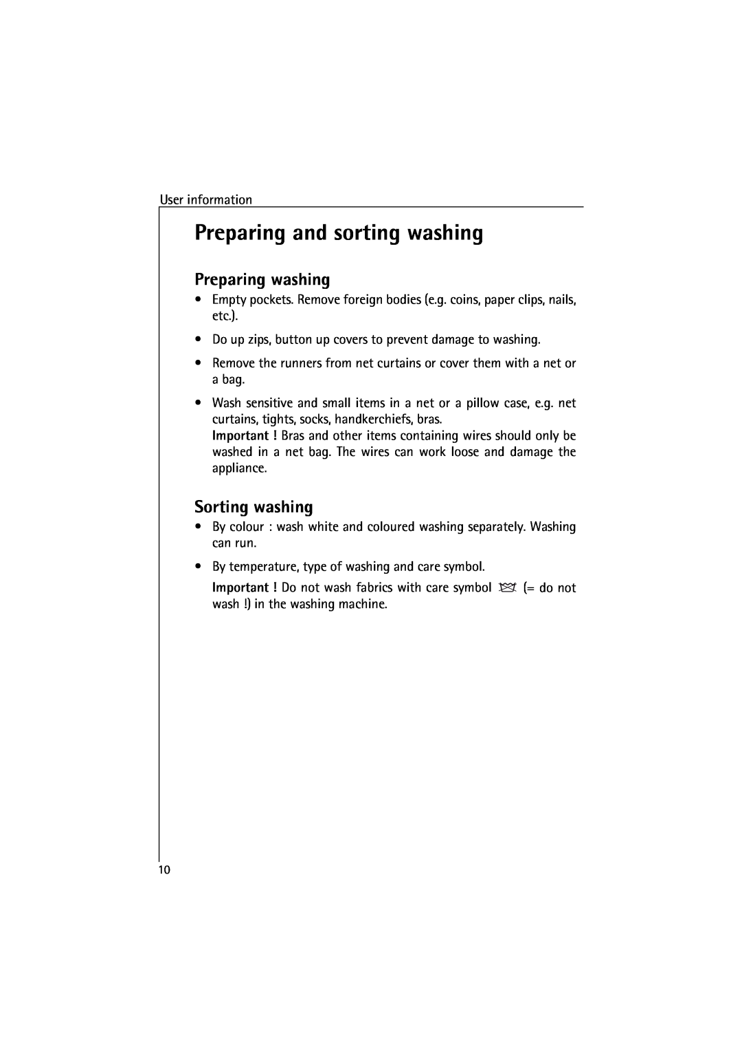AEG 48380 manual Preparing and sorting washing, Preparing washing, Sorting washing 