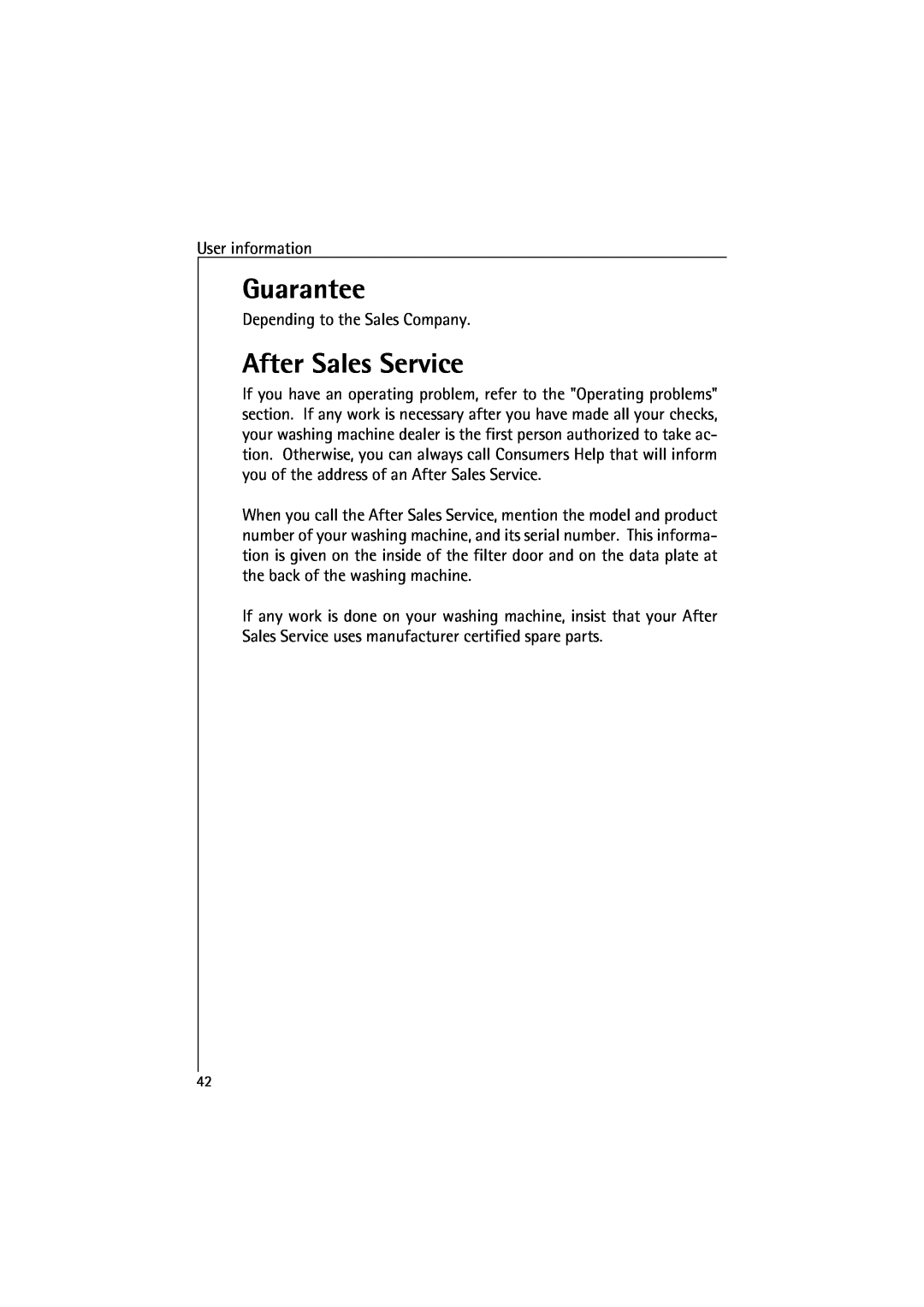 AEG 48380 manual Guarantee, After Sales Service 