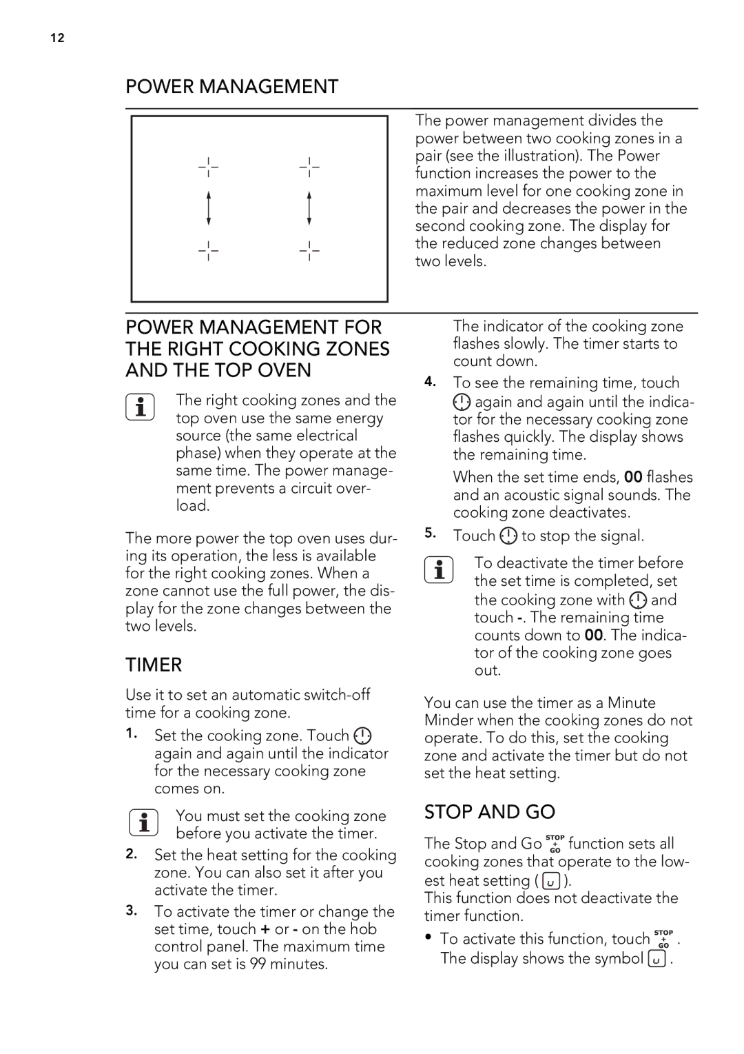 AEG 49332I-MN user manual Power Management, Timer, Stop and GO 