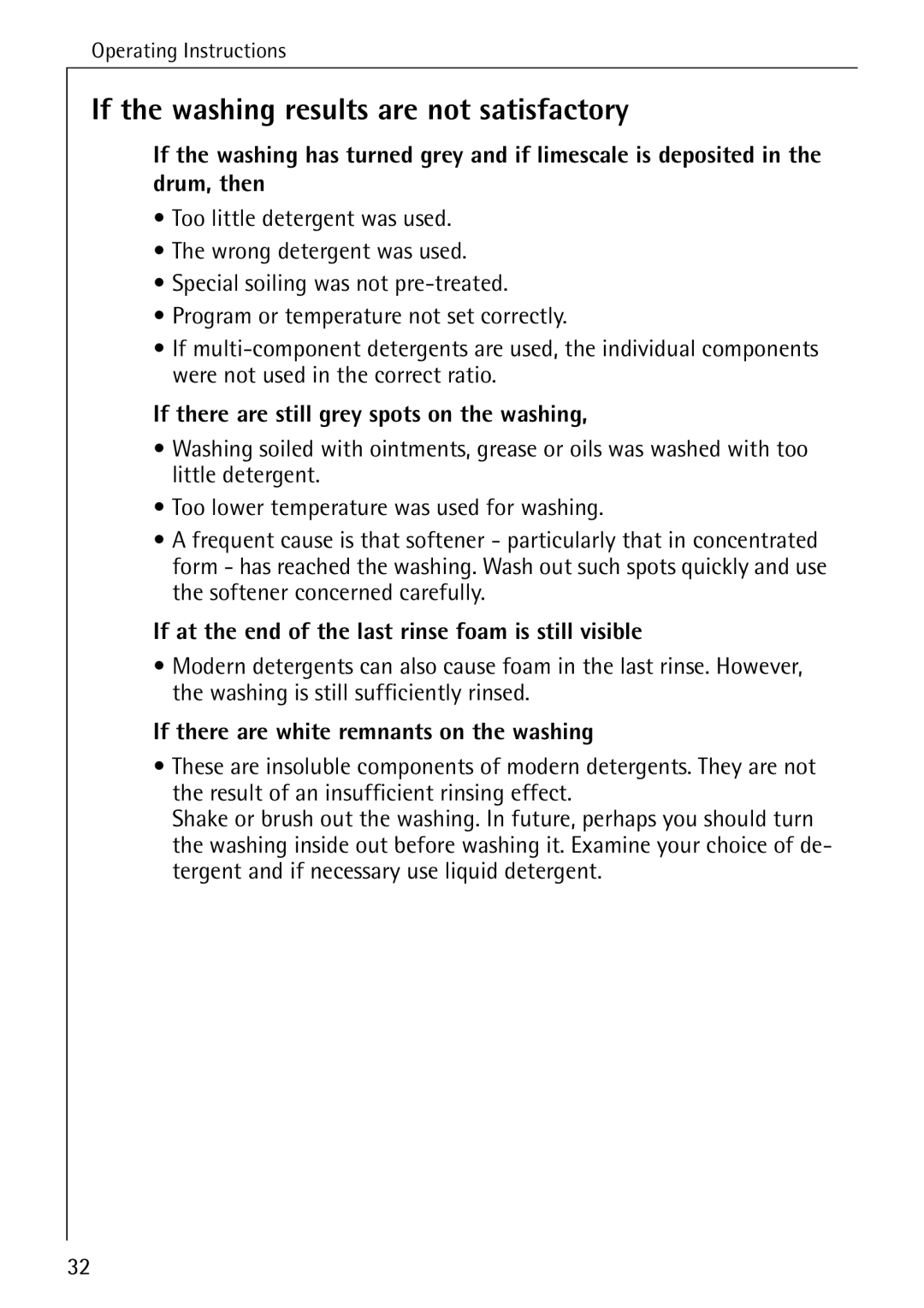 AEG 50265 manual If the washing results are not satisfactory, If there are still grey spots on the washing 