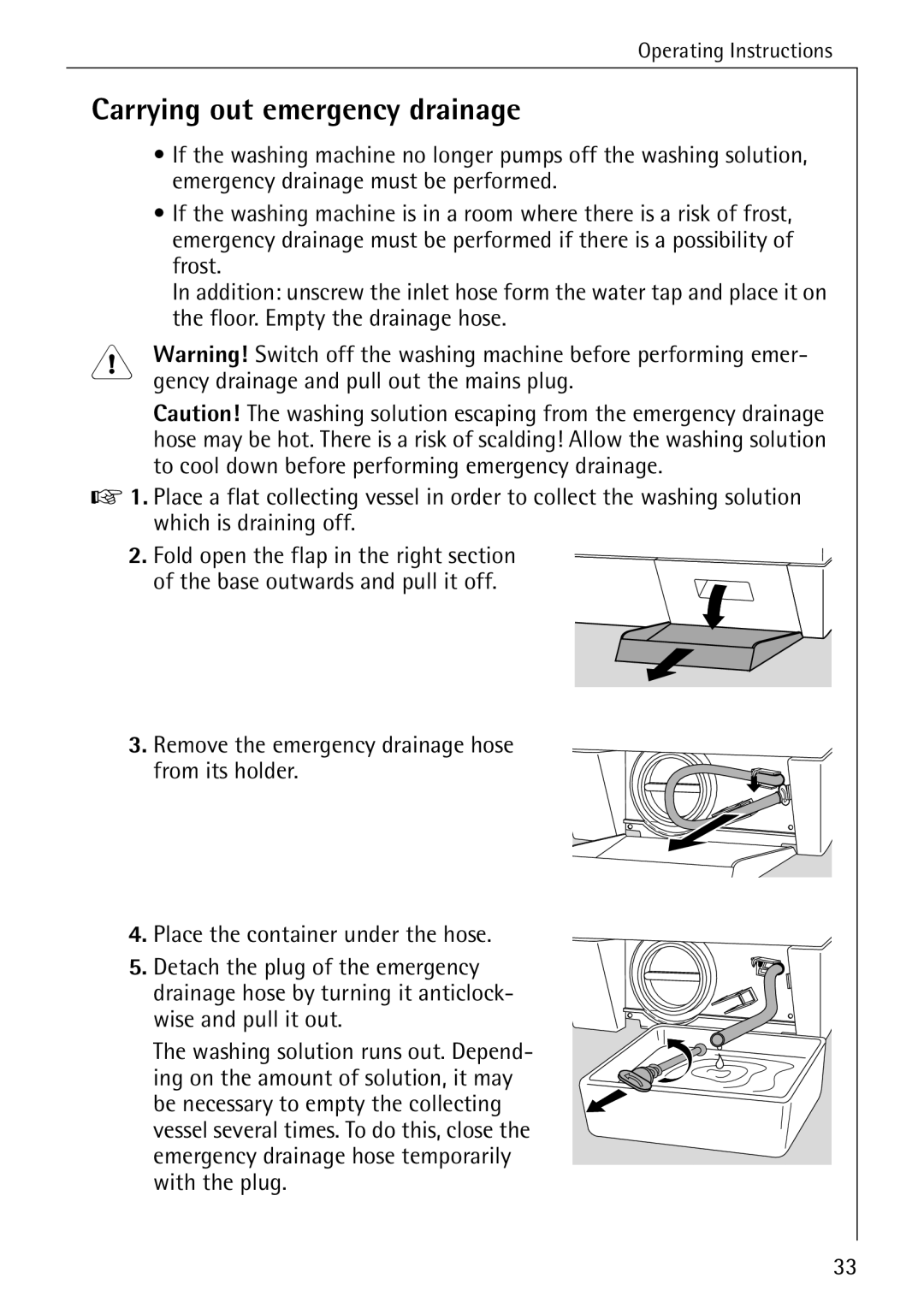 AEG 50265 manual Carrying out emergency drainage 