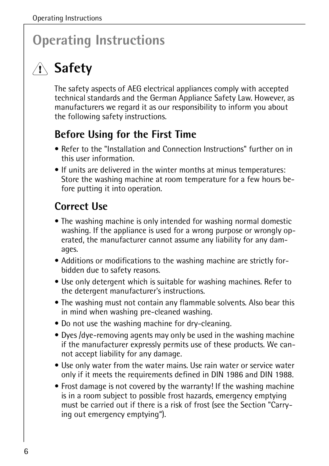 AEG 50265 manual Safety, Before Using for the First Time, Correct Use 