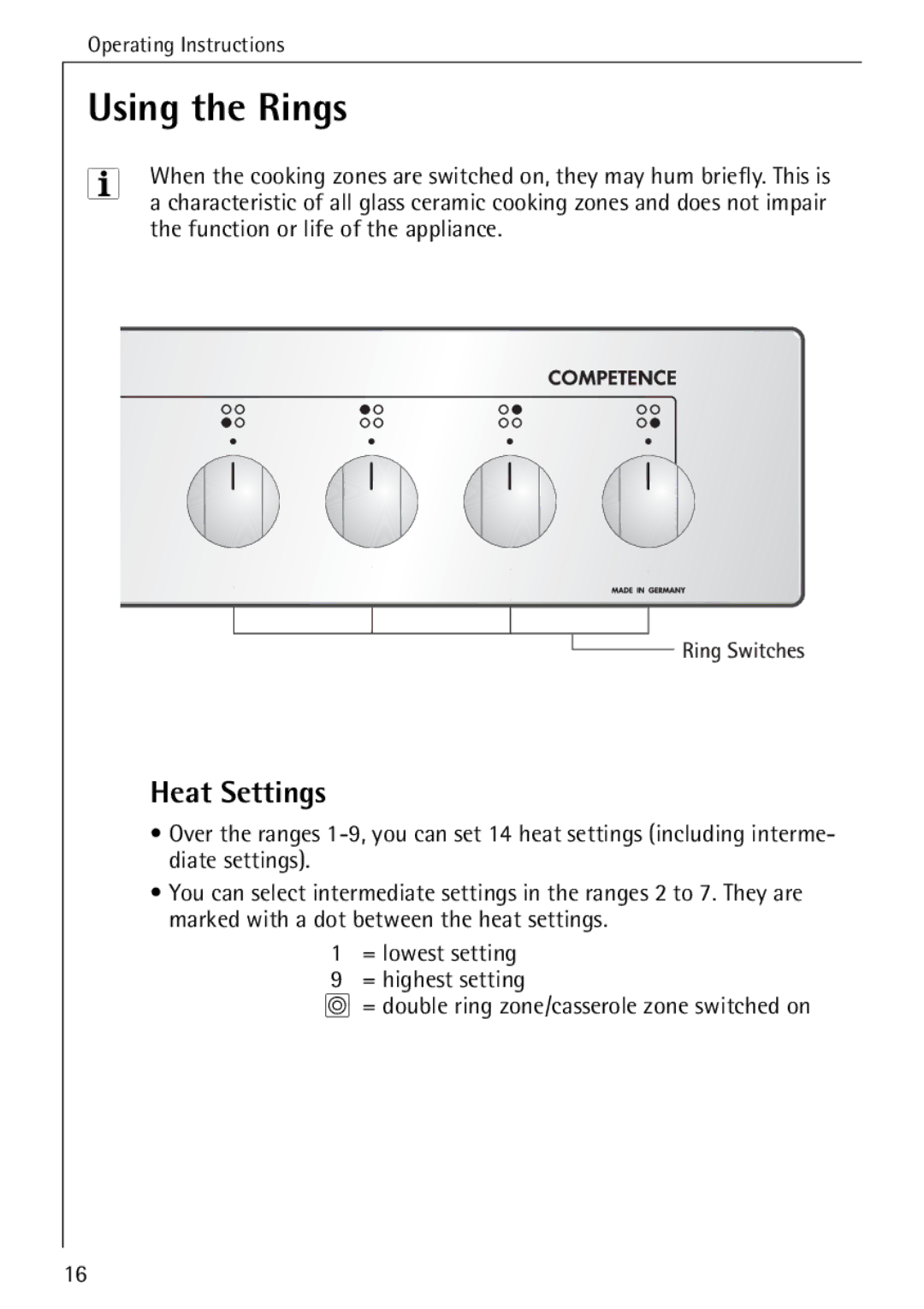 AEG 5033 V operating instructions Using the Rings, Heat Settings 