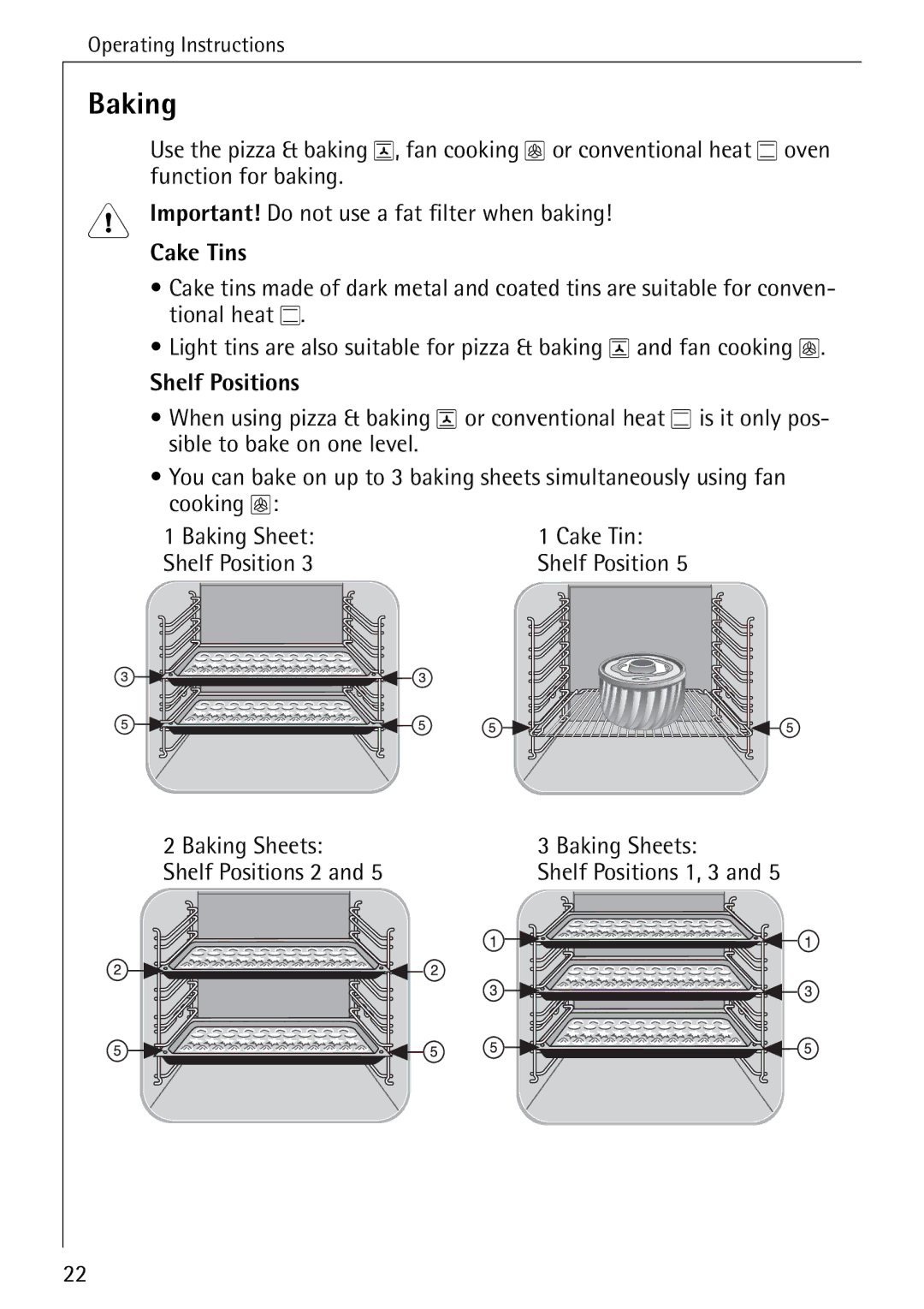 AEG 5033 V operating instructions Baking, Cake Tins 