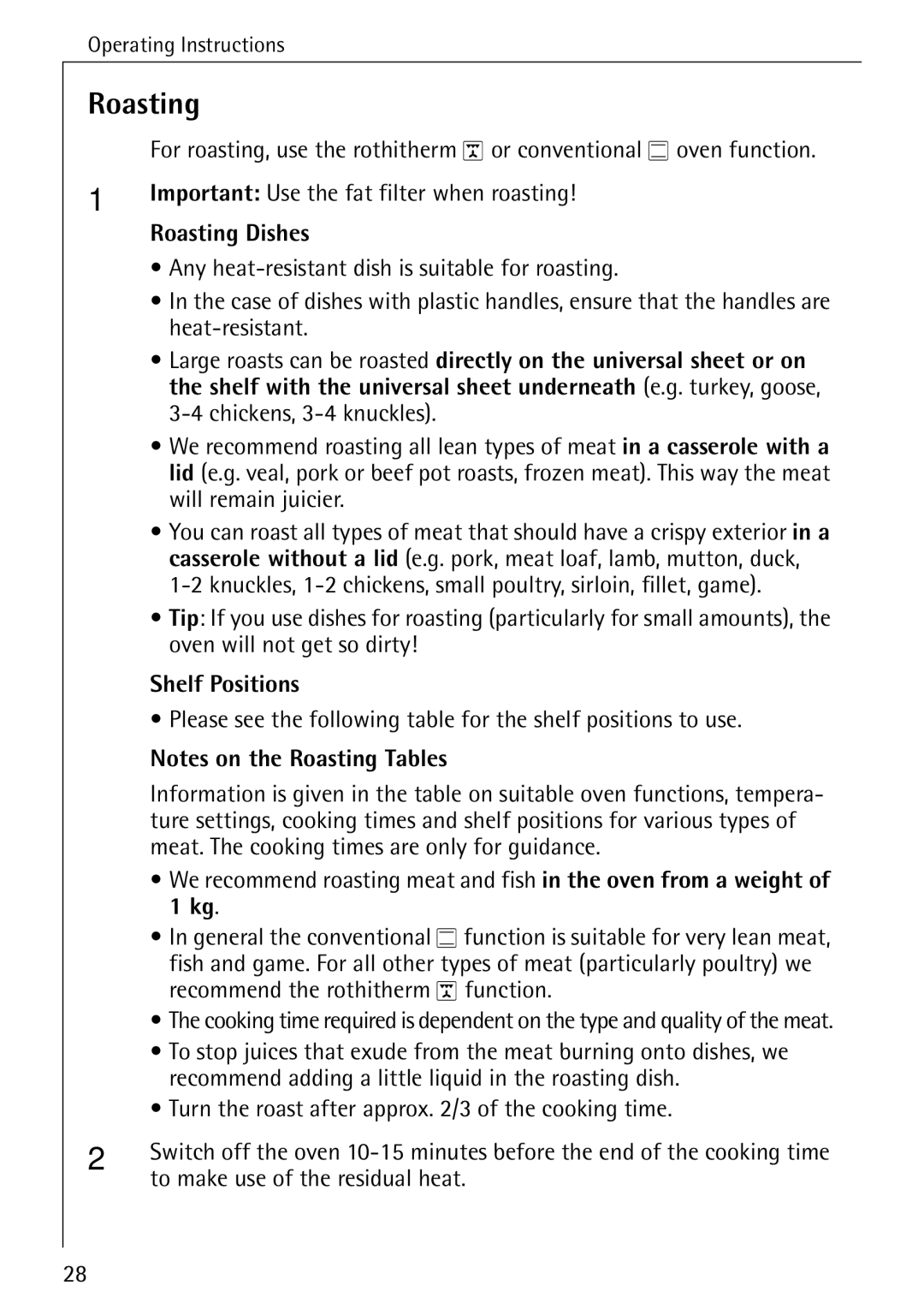 AEG 5033 V operating instructions Roasting Dishes 