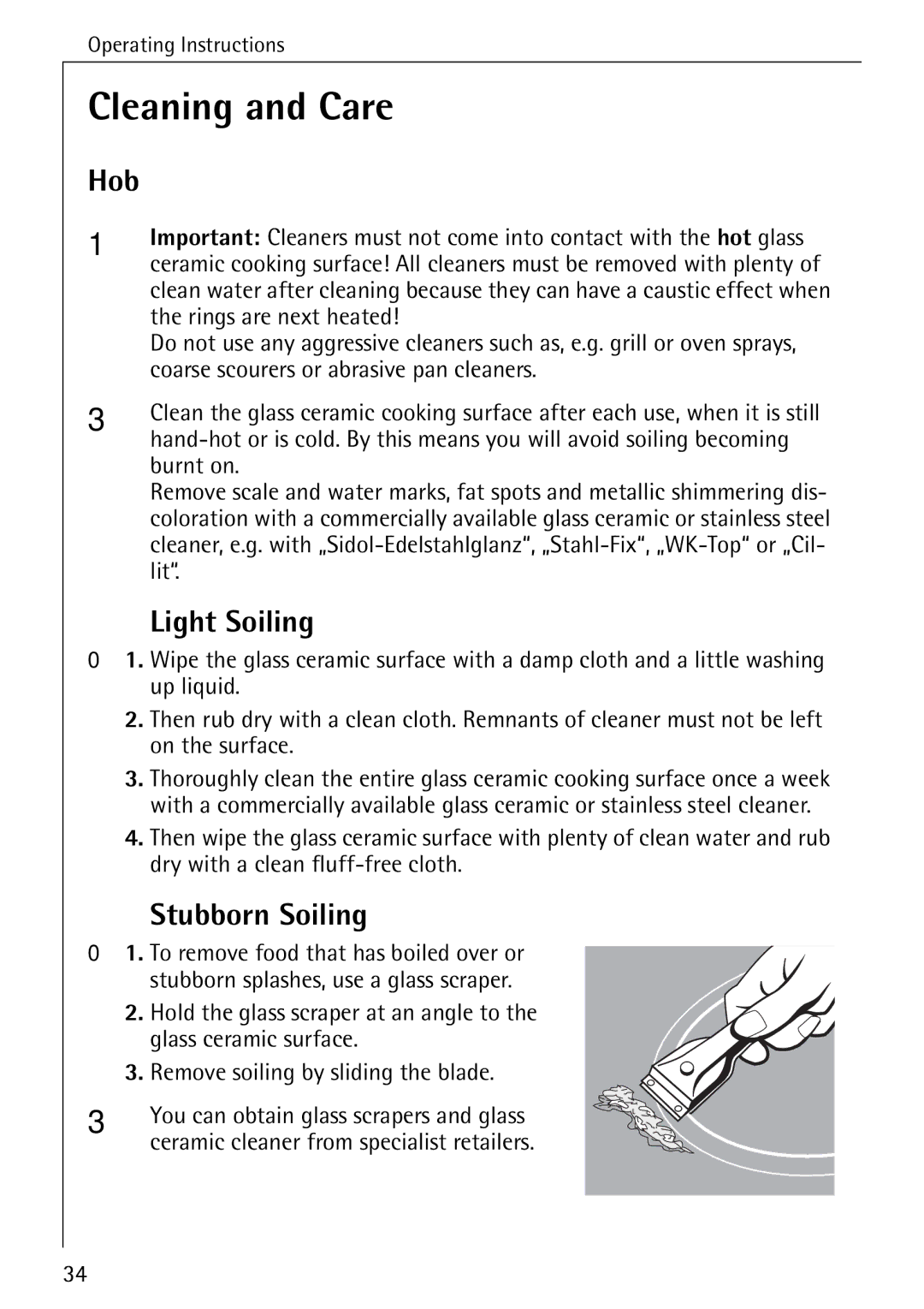 AEG 5033 V operating instructions Cleaning and Care, Light Soiling, Stubborn Soiling 