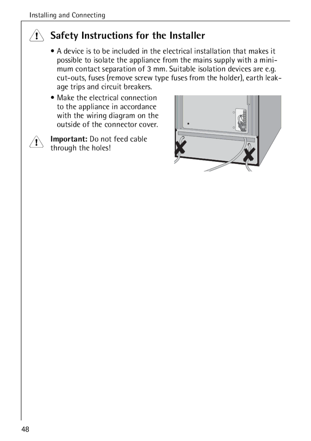 AEG 5033 V operating instructions Safety Instructions for the Installer, Through the holes 