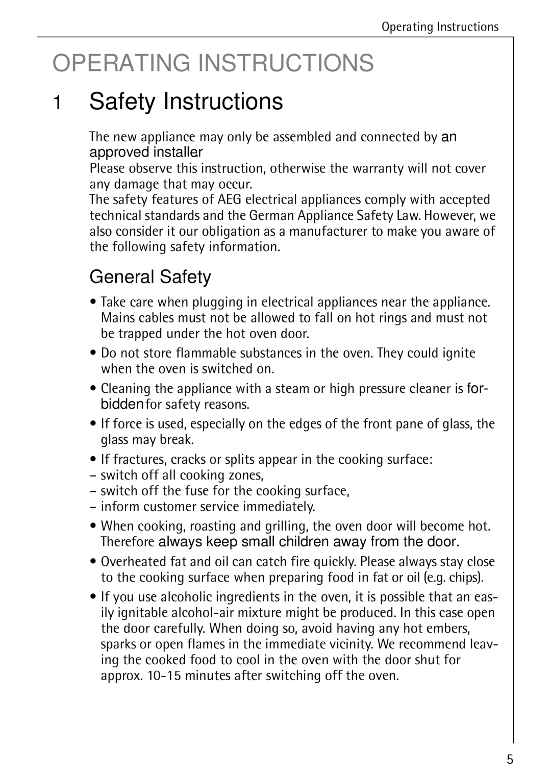 AEG 5033 V operating instructions Safety Instructions, General Safety 