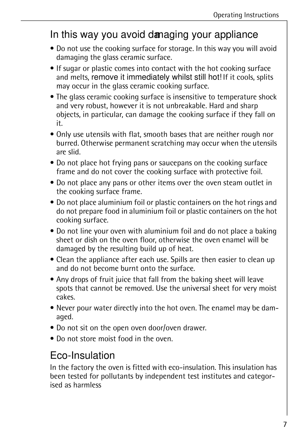 AEG 5033 V operating instructions This way you avoid damaging your appliance, Eco-Insulation 