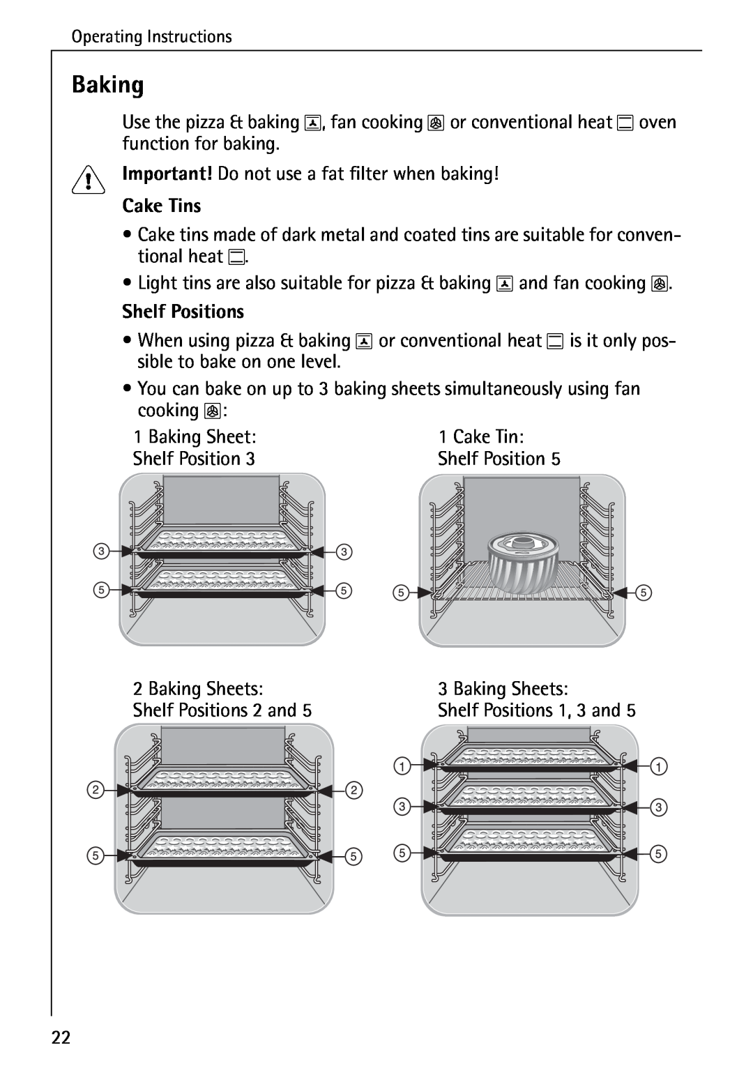 AEG 5033 V operating instructions Baking, Cake Tins, Shelf Positions 