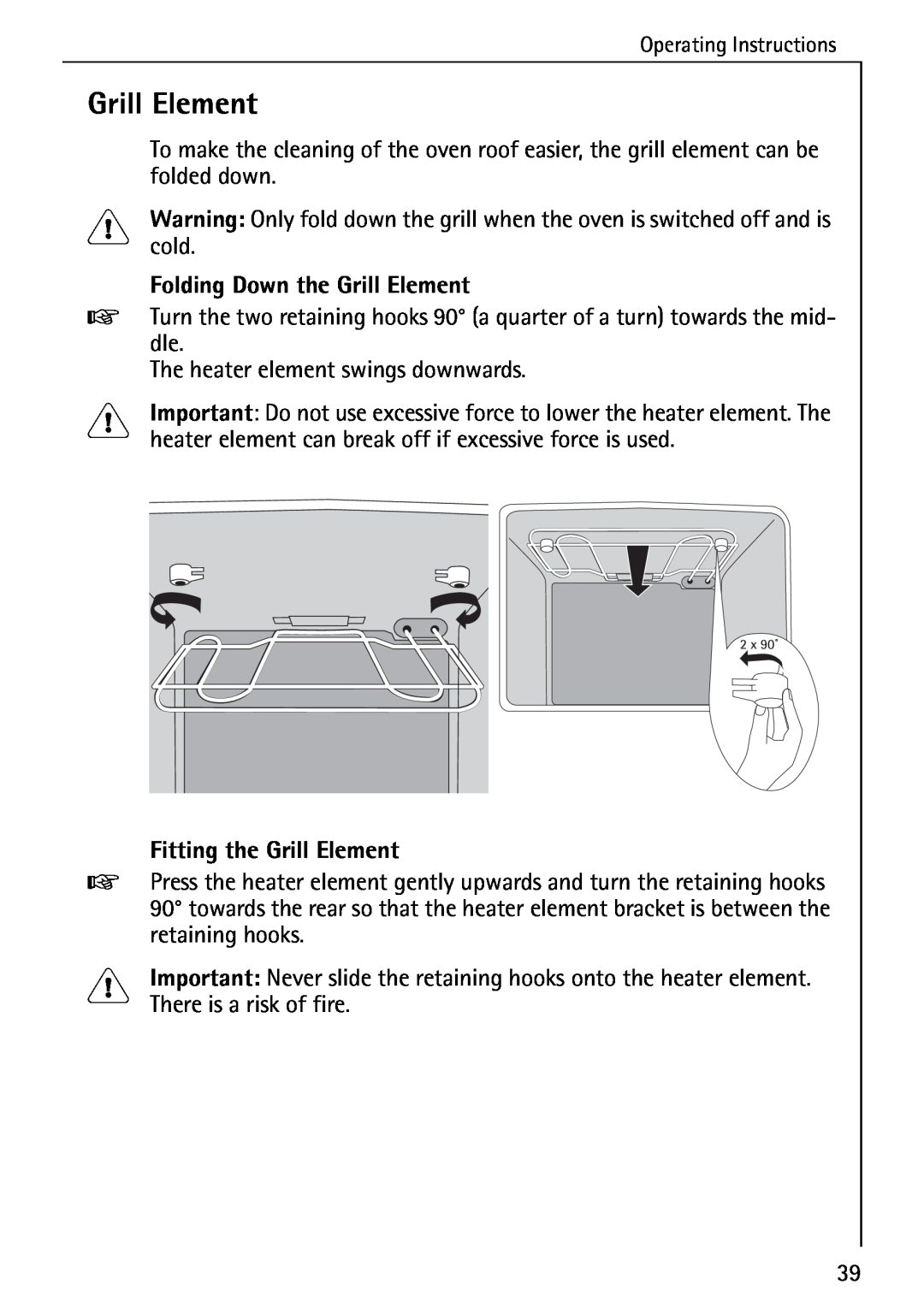 AEG 5033 V operating instructions cold, Folding Down the Grill Element, Fitting the Grill Element 