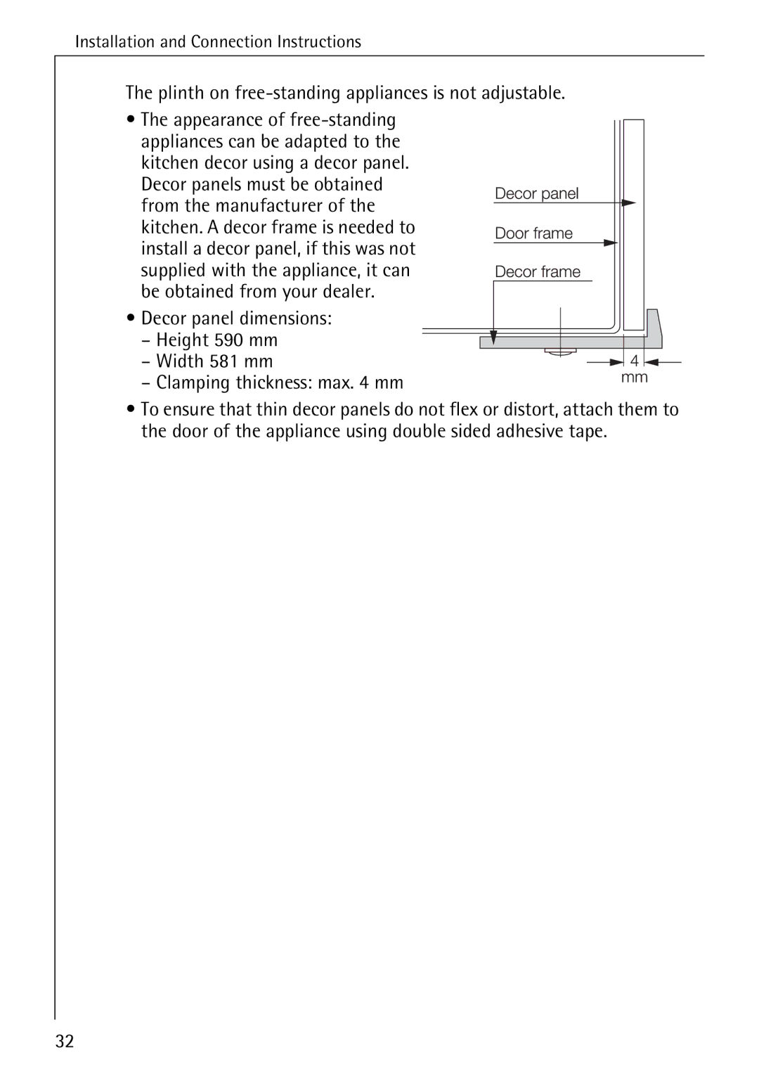 AEG 5071 manual Plinth on free-standing appliances is not adjustable 