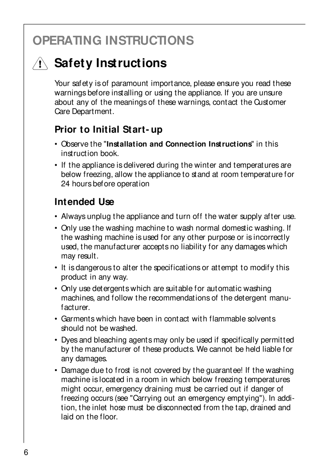 AEG 50720 manual Safety Instructions, Prior to Initial Start-up, Intended Use 