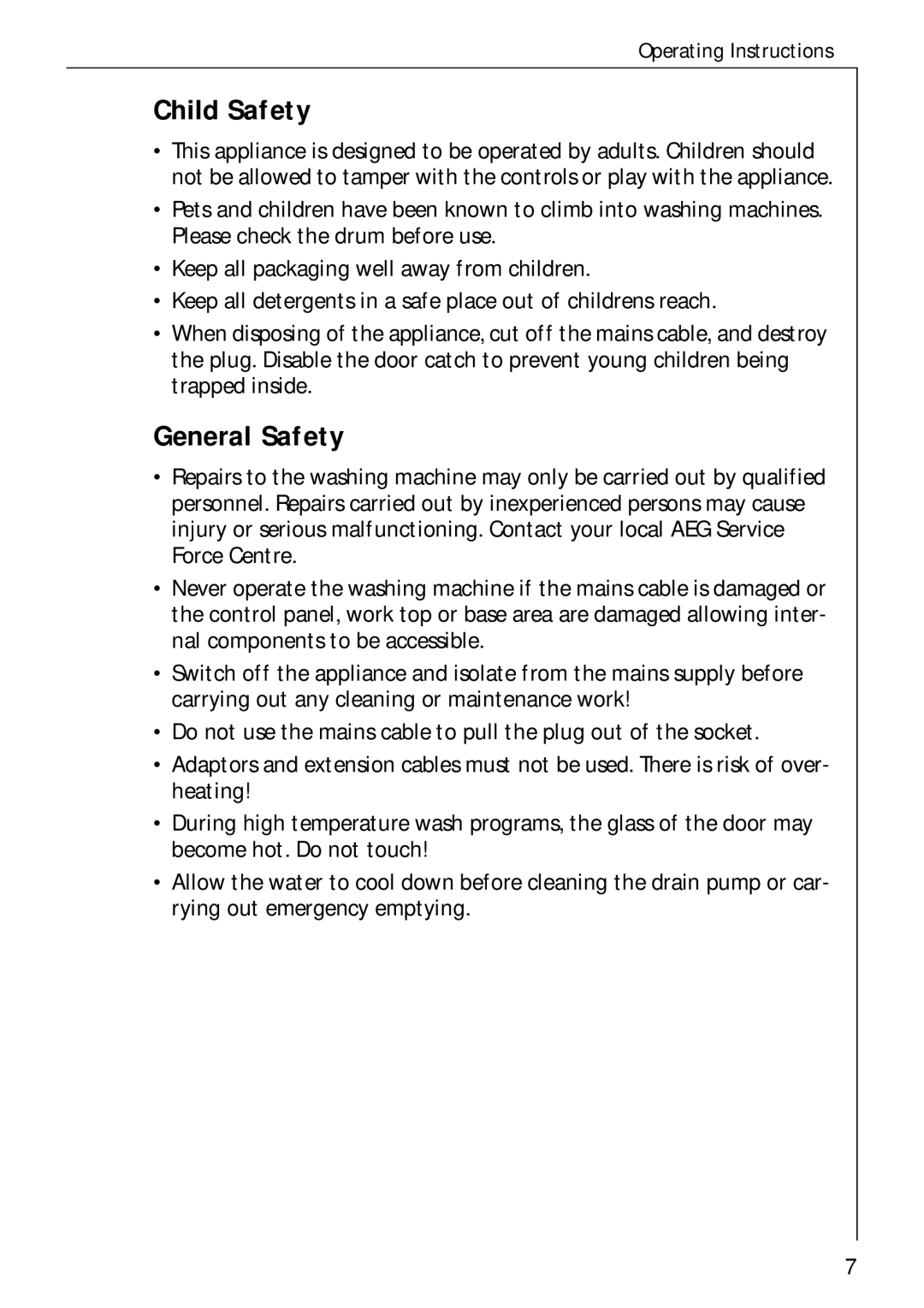 AEG 50720 manual Child Safety, General Safety 