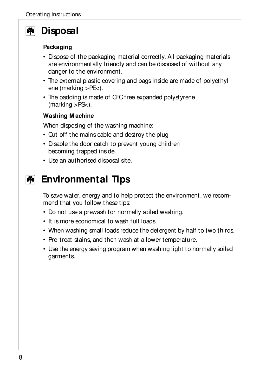 AEG 50720 manual Disposal, Environmental Tips, Packaging, Washing Machine 