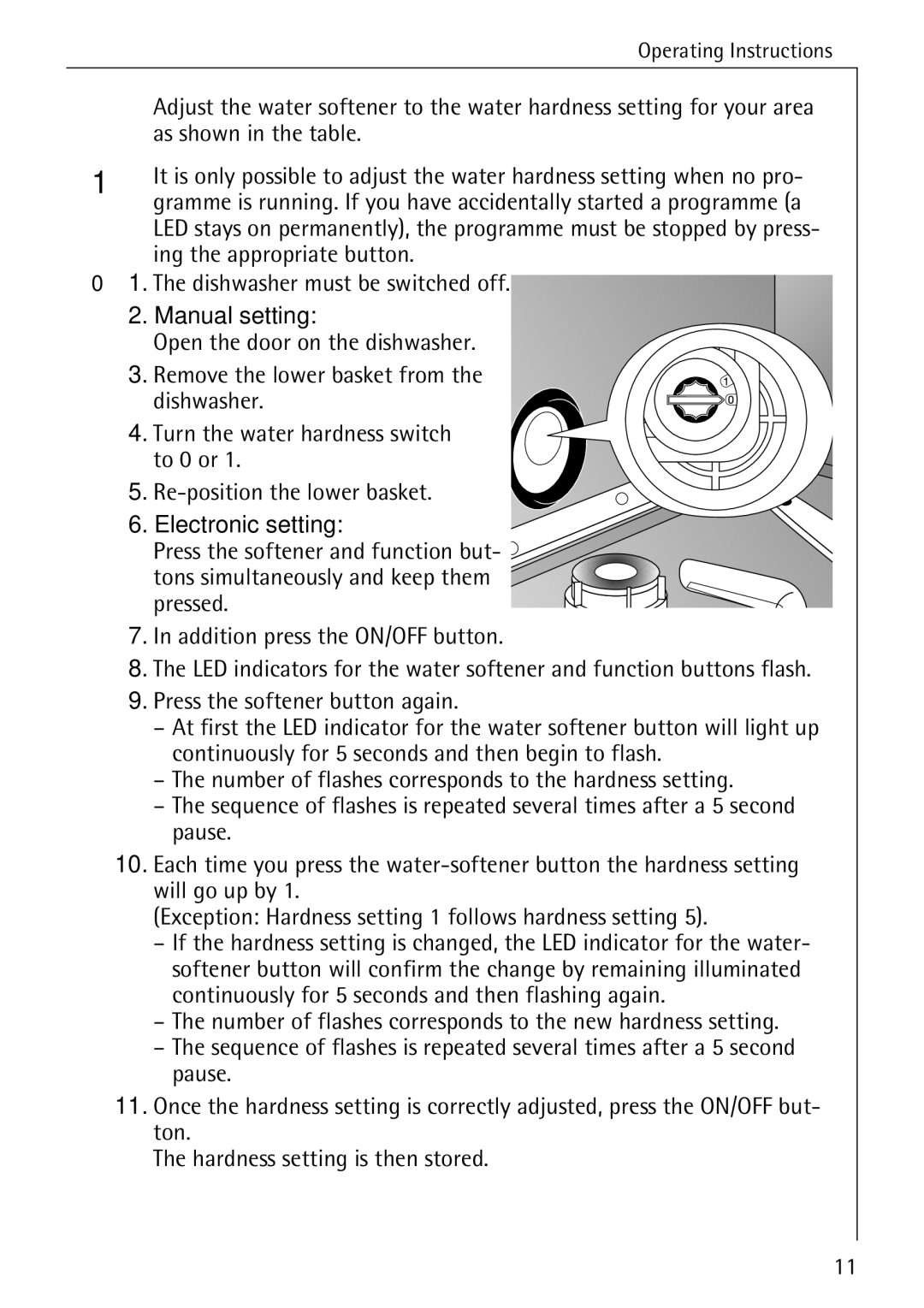 AEG 50730 manual Ing the appropriate button, Dishwasher must be switched off, Manual setting, Electronic setting 